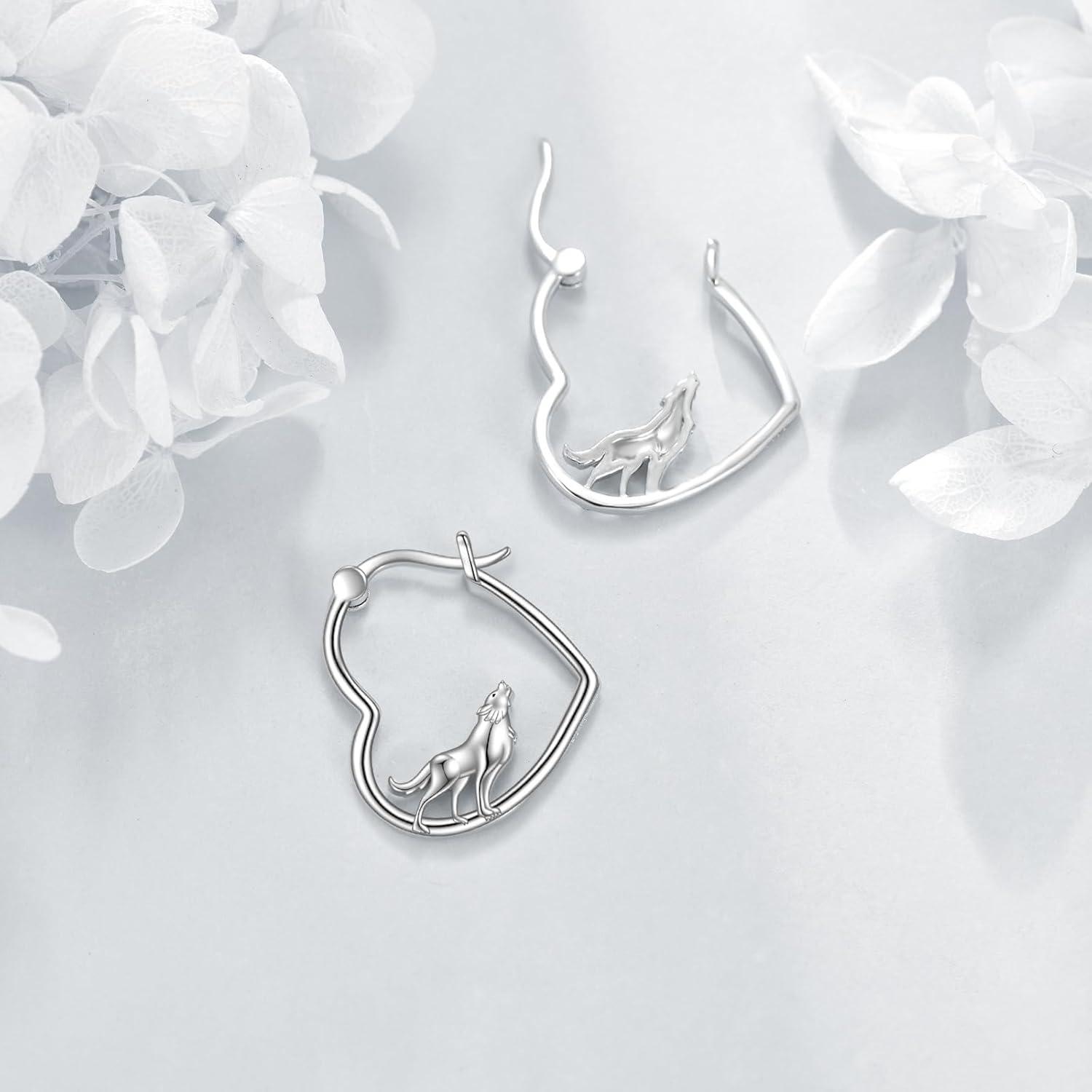 image:imageYFN Animal Earrings Sterling Silver Animal Heart Hoop Dangle Earrings Cute Jewelry Gifts for WomenWolf