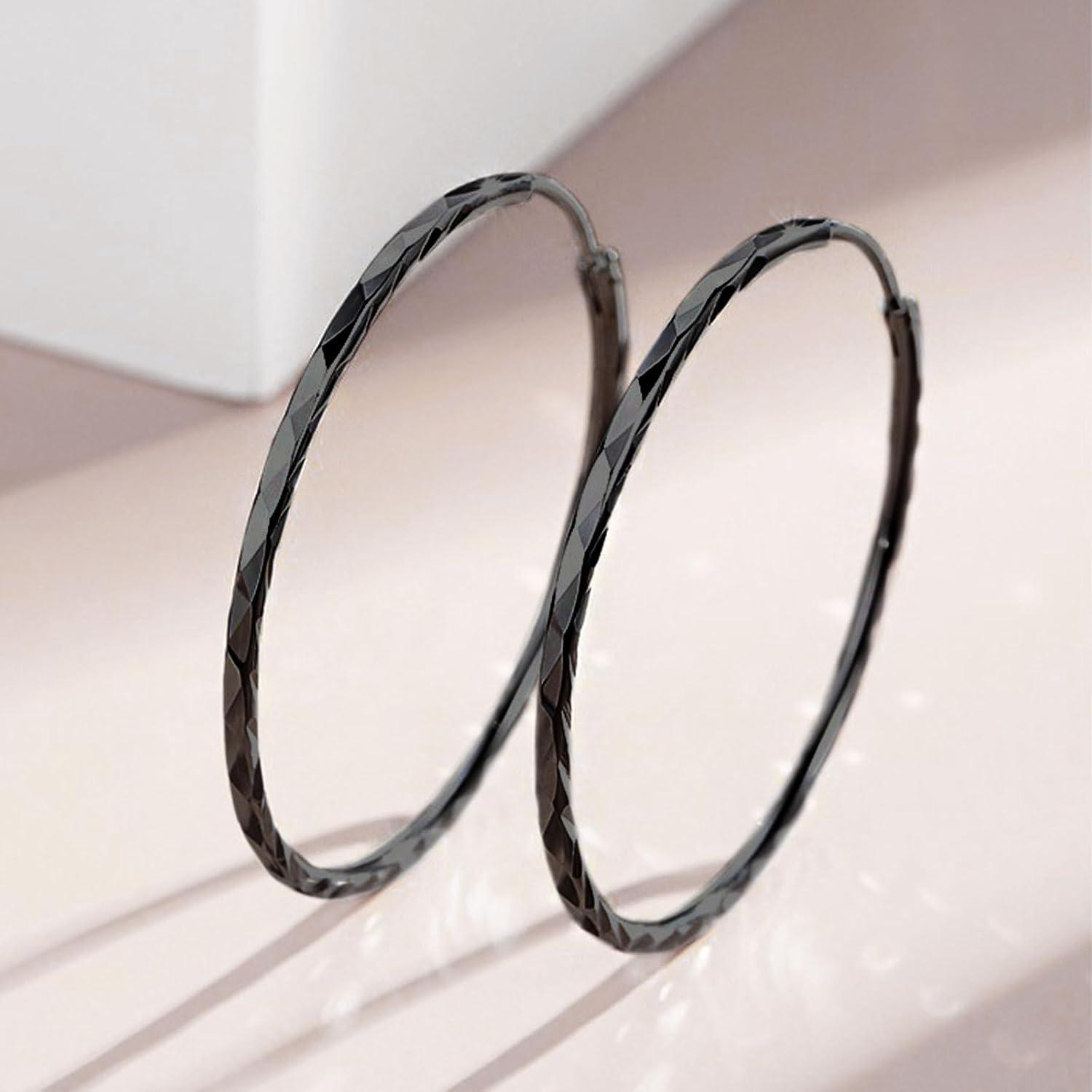 image:imageYFN Hoop Earrings Sterling Silver Polished Round Circle Endless Earrings Diameter 20304050607080mm60MM Black Hoop Earrings