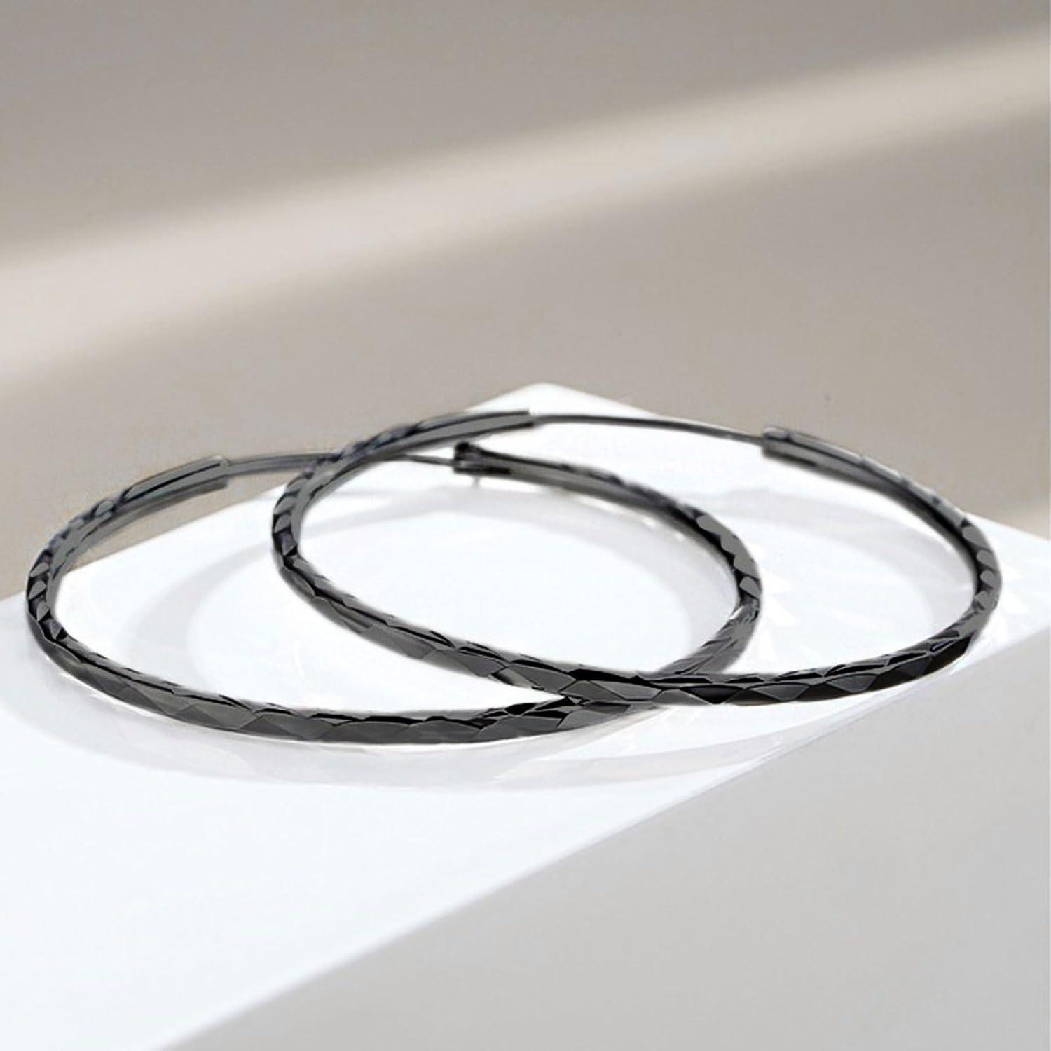 image:imageYFN Hoop Earrings Sterling Silver Polished Round Circle Endless Earrings Diameter 20304050607080mm60MM Black Hoop Earrings