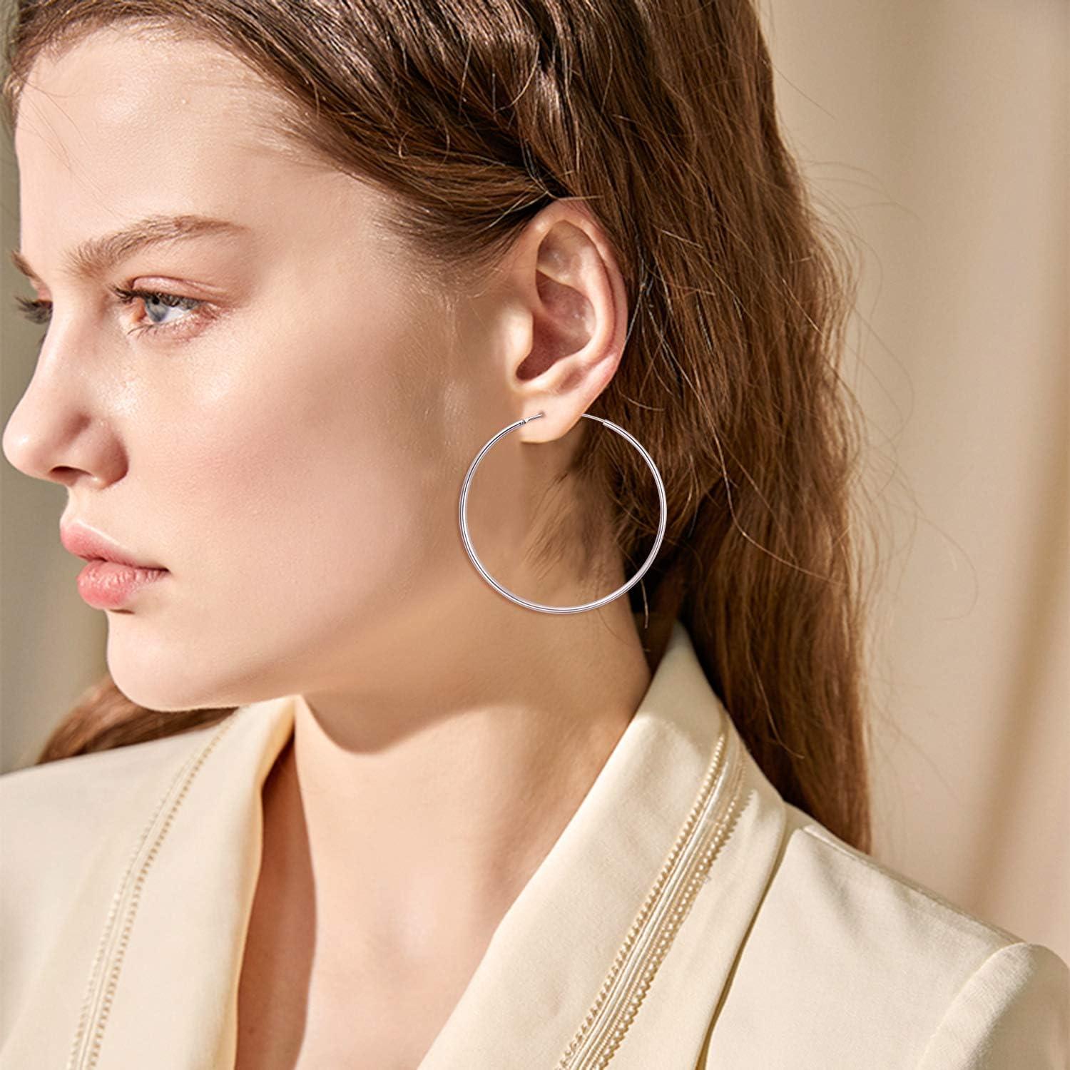 image:imageYFN Hoop Earrings Sterling Silver Polished Round Circle Endless Earrings Diameter 20304050607080mmDiameter 70mm Large Hoop Earrings