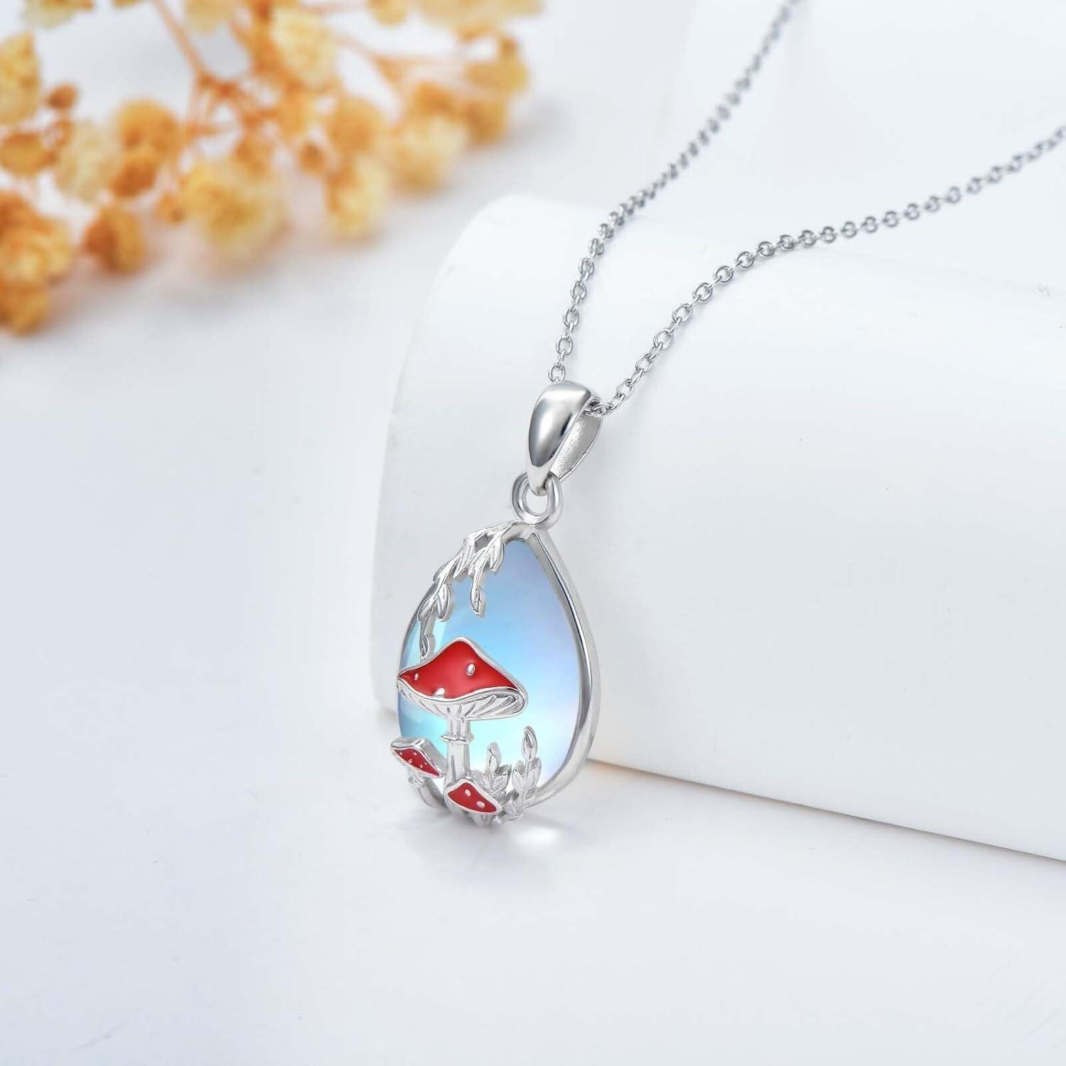 image:imageYFN Mushroom Necklace Gifts 925 Sterling Silver Mushroom Jewelry Mushroom Pendant for Women 18Mushroom Necklace
