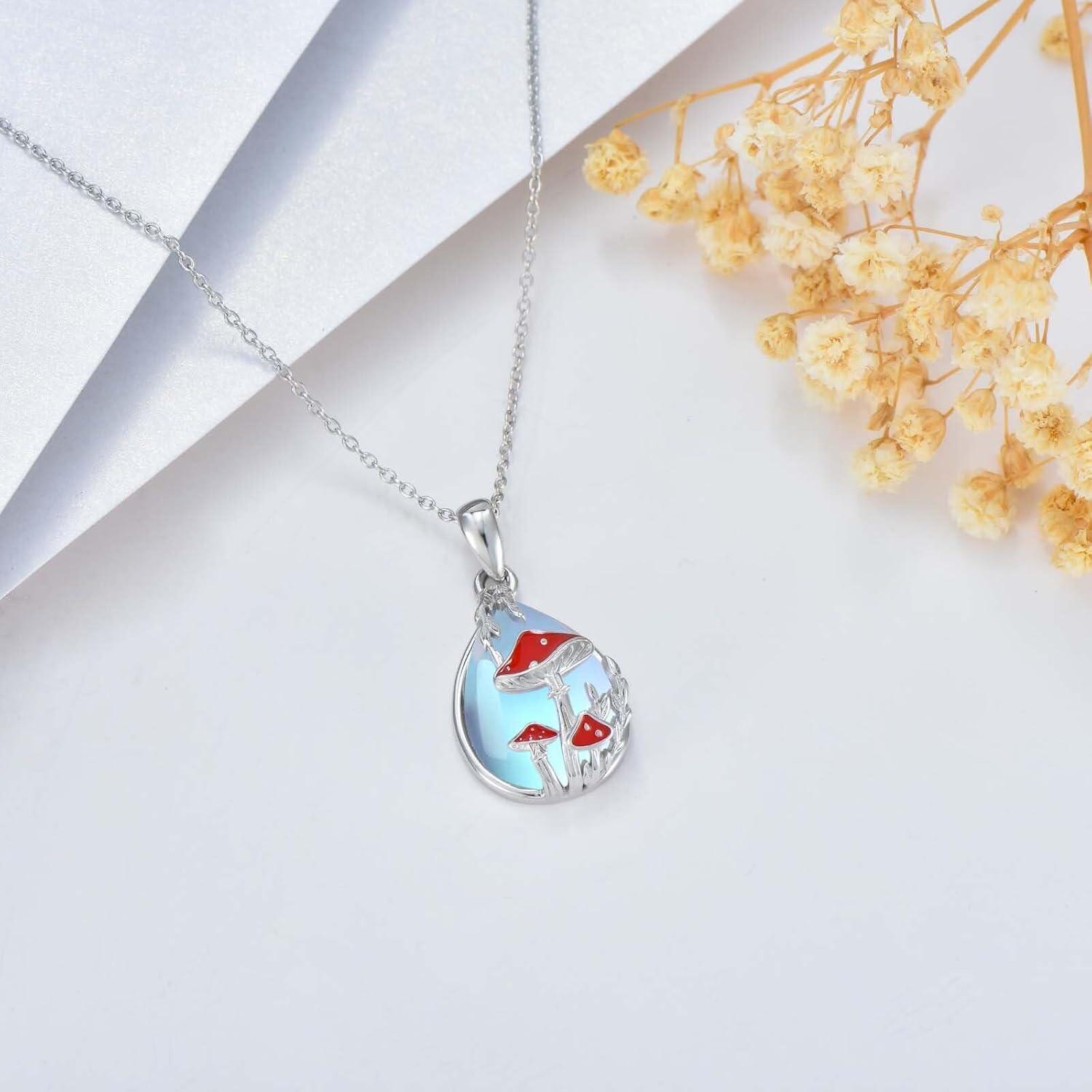 image:imageYFN Mushroom Necklace Gifts 925 Sterling Silver Mushroom Jewelry Mushroom Pendant for Women 18Mushroom Necklace