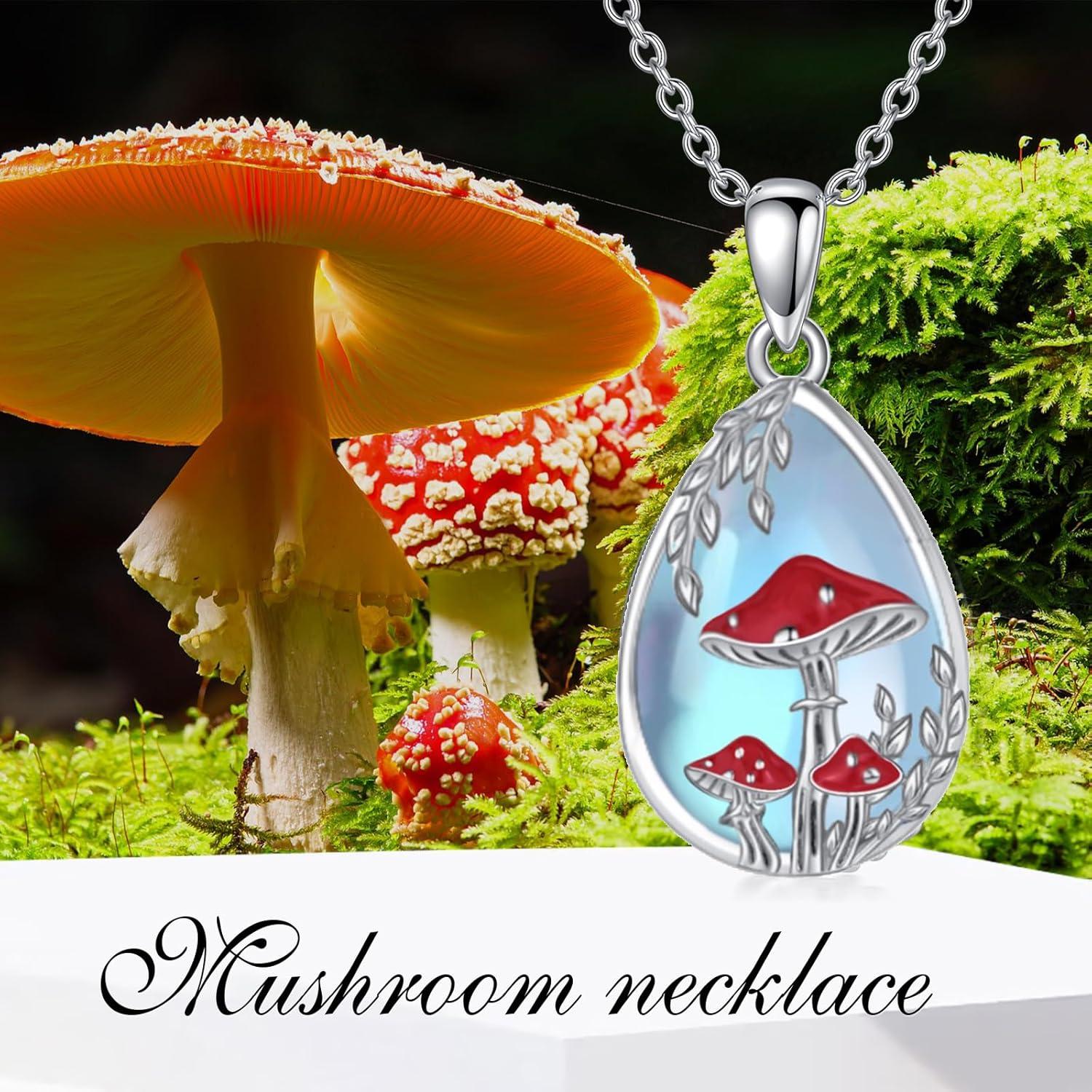 image:imageYFN Mushroom Necklace Gifts 925 Sterling Silver Mushroom Jewelry Mushroom Pendant for Women 18Mushroom Necklace