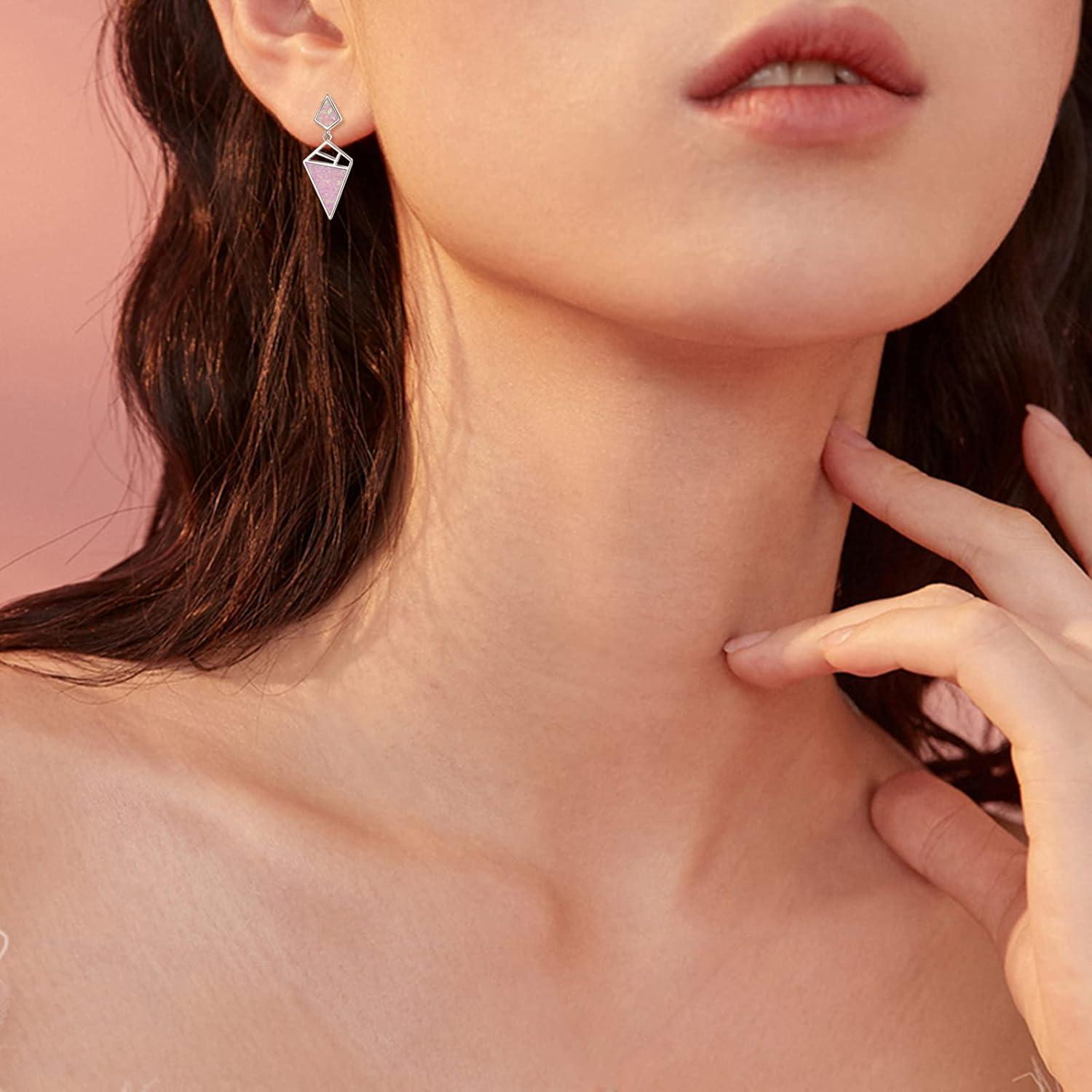 image:imageYFN Opal Earrings Sterling Silver Stud Drop Dangle Earrings Jewelry Gifts for Womenpink