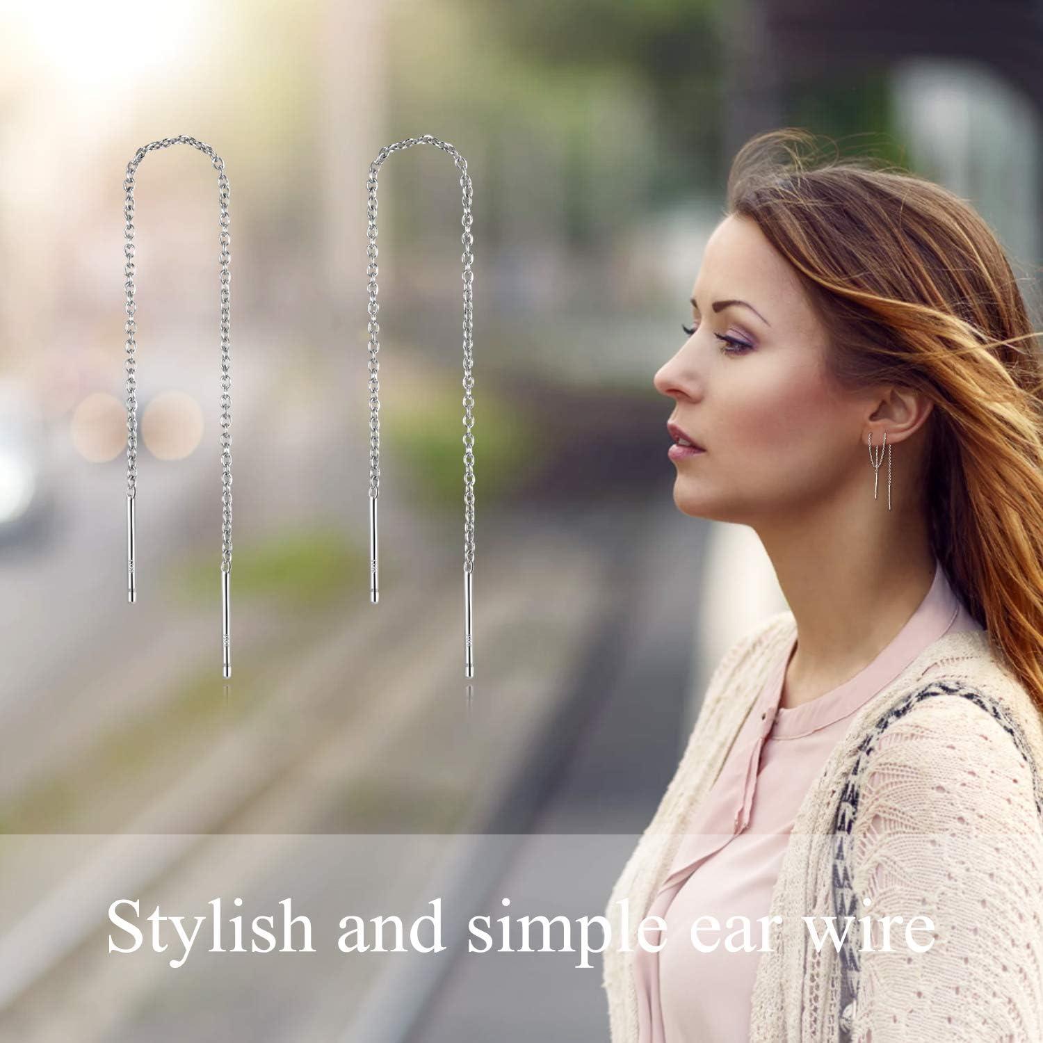 image:imageYFN Threader Earrings Sterling Silver Chain Earrings for Women Dangle Earrings Thread Dangling Threaded Long Chain Earring Nickel Free Hypoallergenic Ear for WomenWhite