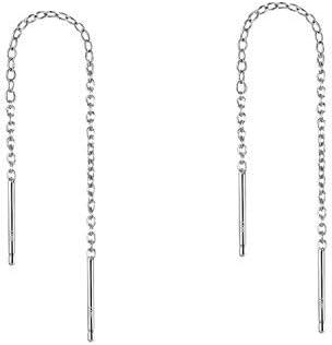 image:imageYFN Threader Earrings Sterling Silver Chain Earrings for Women Dangle Earrings Thread Dangling Threaded Long Chain Earring Nickel Free Hypoallergenic Ear for WomenWhite