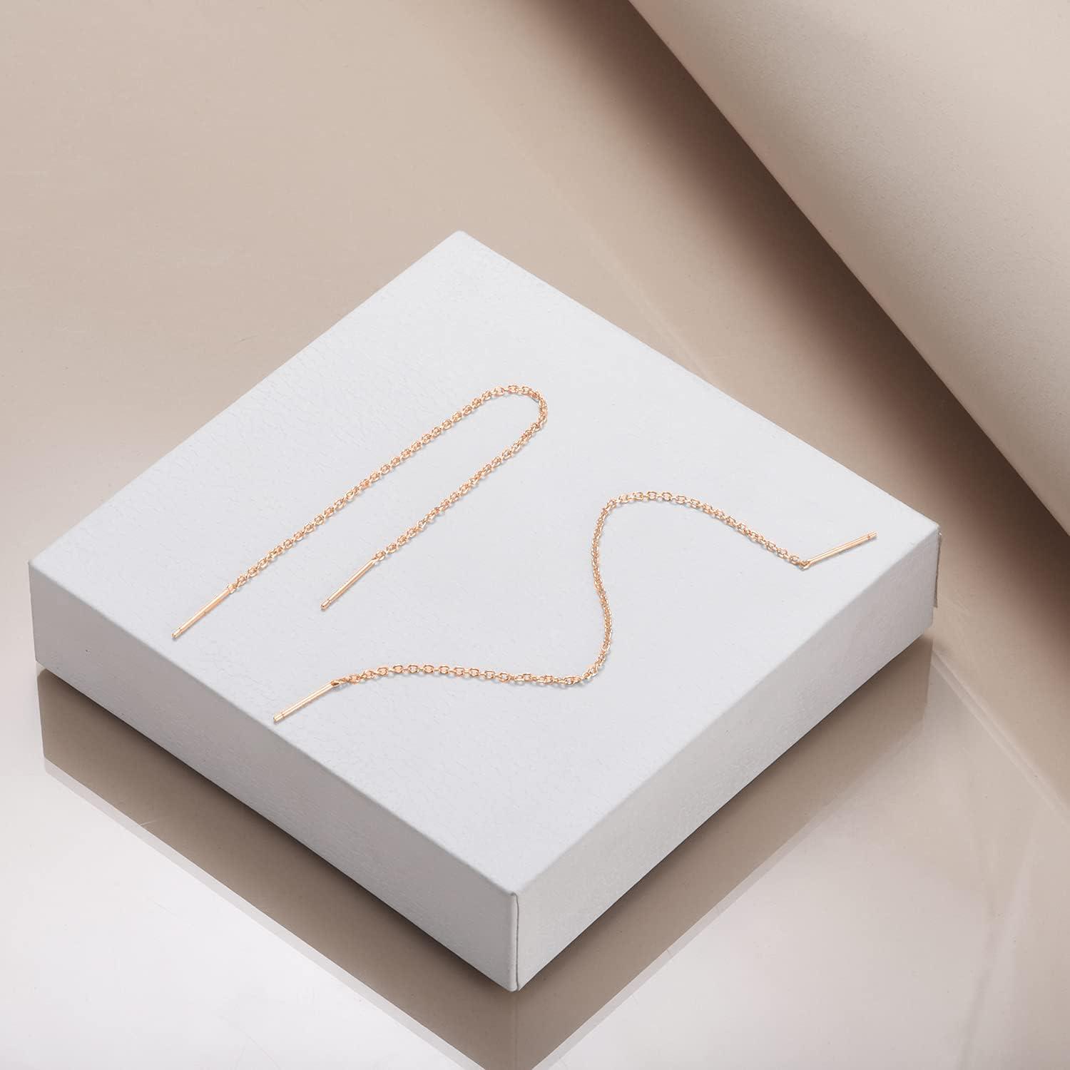 image:imageYFN Threader Earrings Sterling Silver Chain Earrings for Women Dangle Earrings Thread Dangling Threaded Long Chain Earring Nickel Free Hypoallergenic Ear for WomenPink