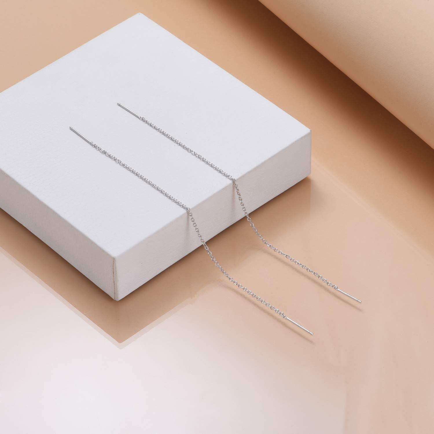 image:imageYFN Threader Earrings Sterling Silver Chain Earrings for Women Dangle Earrings Thread Dangling Threaded Long Chain Earring Nickel Free Hypoallergenic Ear for WomenWhite
