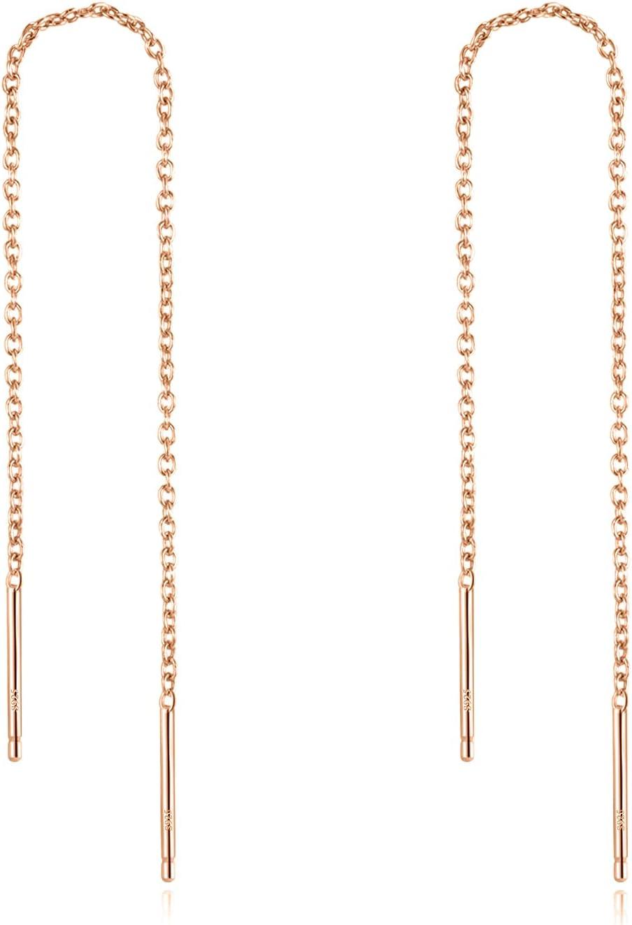 image:imageYFN Threader Earrings Sterling Silver Chain Earrings for Women Dangle Earrings Thread Dangling Threaded Long Chain Earring Nickel Free Hypoallergenic Ear for WomenPink
