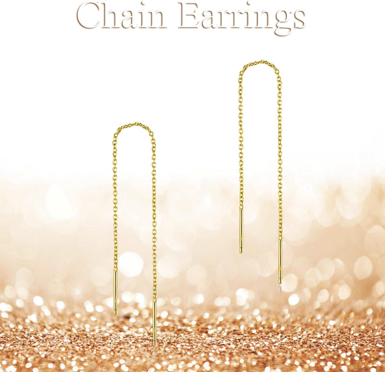 image:imageYFN Threader Earrings Sterling Silver Chain Earrings for Women Dangle Earrings Thread Dangling Threaded Long Chain Earring Nickel Free Hypoallergenic Ear for WomenYellow