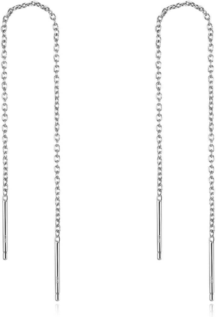 image:imageYFN Threader Earrings Sterling Silver Chain Earrings for Women Dangle Earrings Thread Dangling Threaded Long Chain Earring Nickel Free Hypoallergenic Ear for WomenWhite