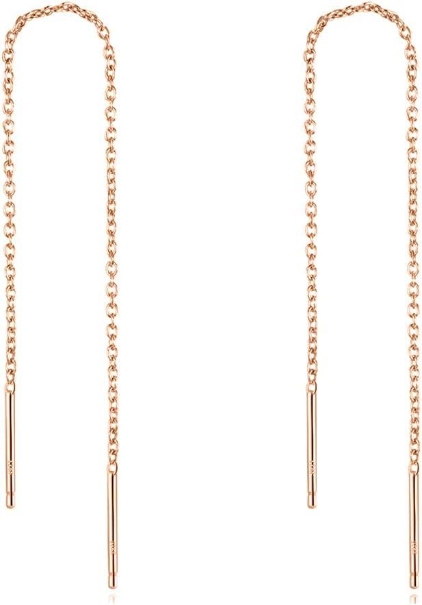 image:imageYFN Threader Earrings Sterling Silver Chain Earrings for Women Dangle Earrings Thread Dangling Threaded Long Chain Earring Nickel Free Hypoallergenic Ear for WomenPink