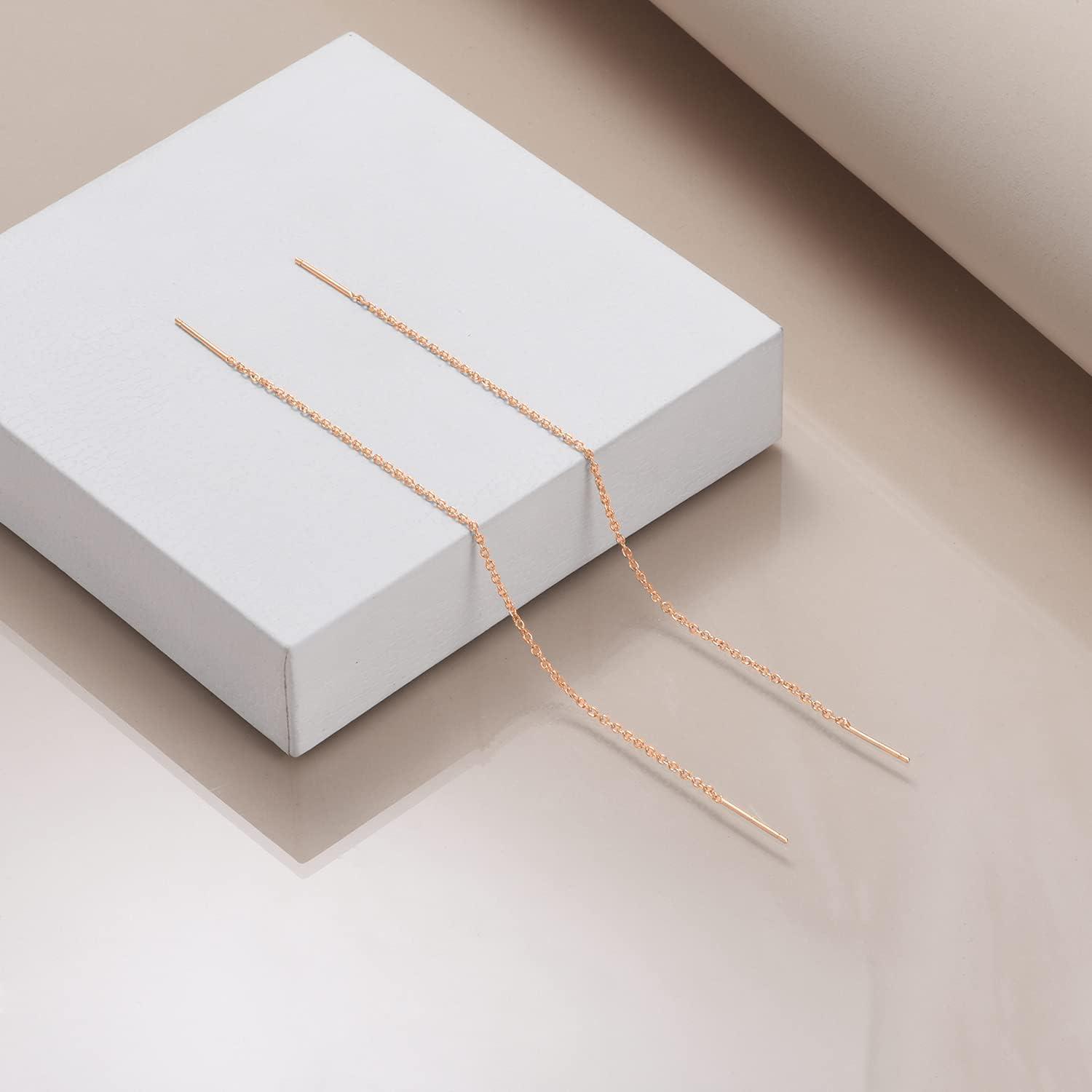image:imageYFN Threader Earrings Sterling Silver Chain Earrings for Women Dangle Earrings Thread Dangling Threaded Long Chain Earring Nickel Free Hypoallergenic Ear for WomenPink