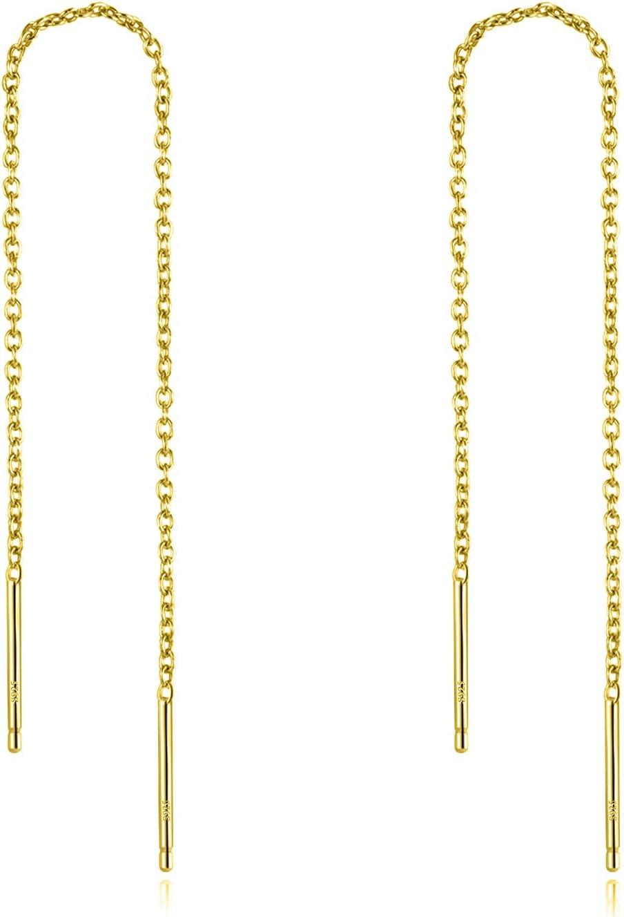 image:imageYFN Threader Earrings Sterling Silver Chain Earrings for Women Dangle Earrings Thread Dangling Threaded Long Chain Earring Nickel Free Hypoallergenic Ear for WomenYellow