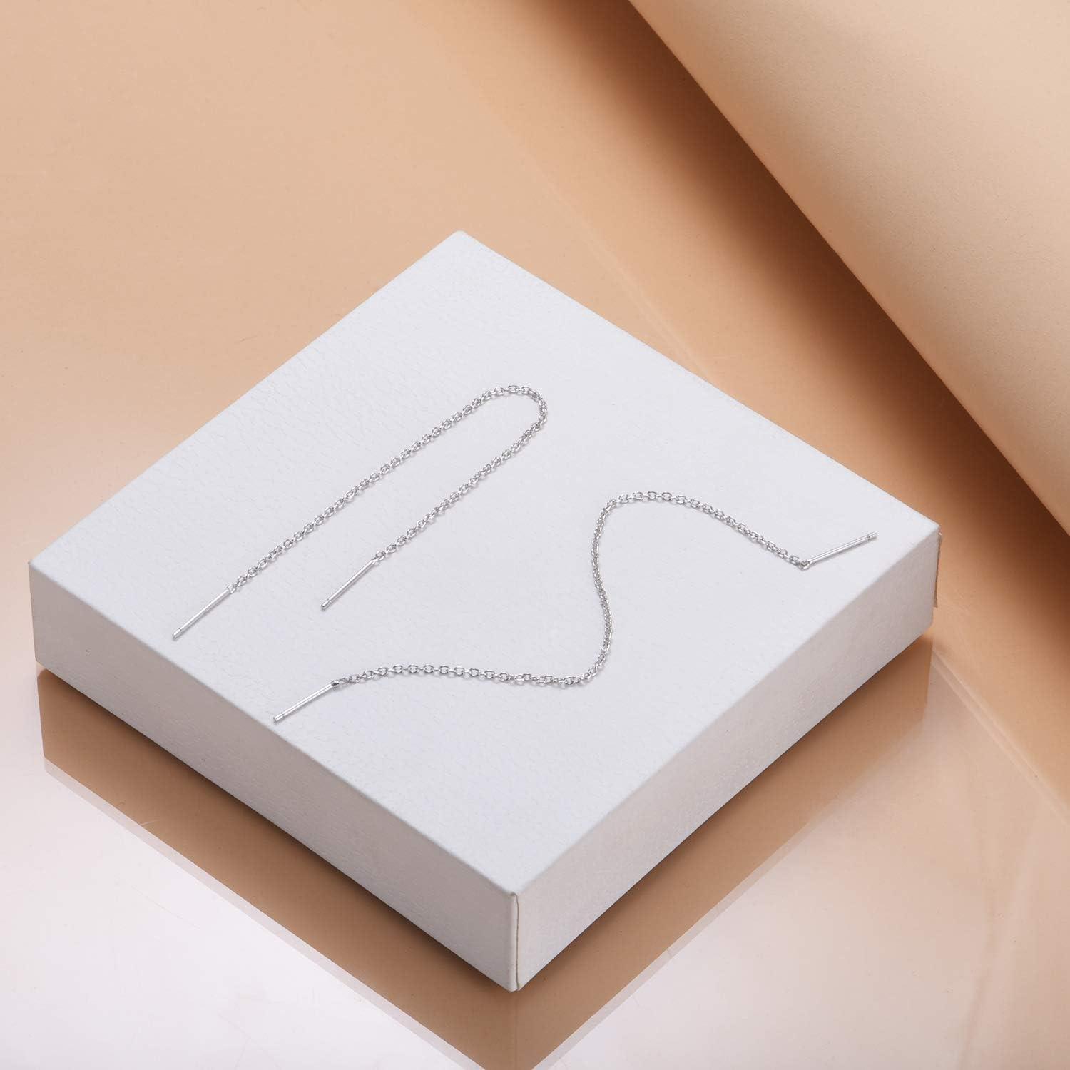 image:imageYFN Threader Earrings Sterling Silver Chain Earrings for Women Dangle Earrings Thread Dangling Threaded Long Chain Earring Nickel Free Hypoallergenic Ear for WomenWhite