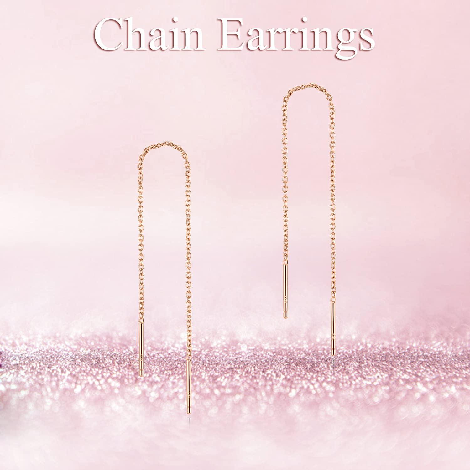 image:imageYFN Threader Earrings Sterling Silver Chain Earrings for Women Dangle Earrings Thread Dangling Threaded Long Chain Earring Nickel Free Hypoallergenic Ear for WomenPink