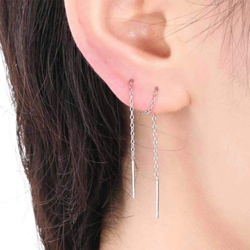 image:imageYFN Threader Earrings Sterling Silver Chain Earrings for Women Dangle Earrings Thread Dangling Threaded Long Chain Earring Nickel Free Hypoallergenic Ear for WomenWhite