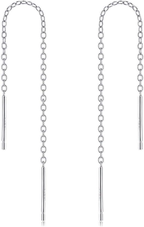 image:imageYFN Threader Earrings Sterling Silver Chain Earrings for Women Dangle Earrings Thread Dangling Threaded Long Chain Earring Nickel Free Hypoallergenic Ear for WomenWhite