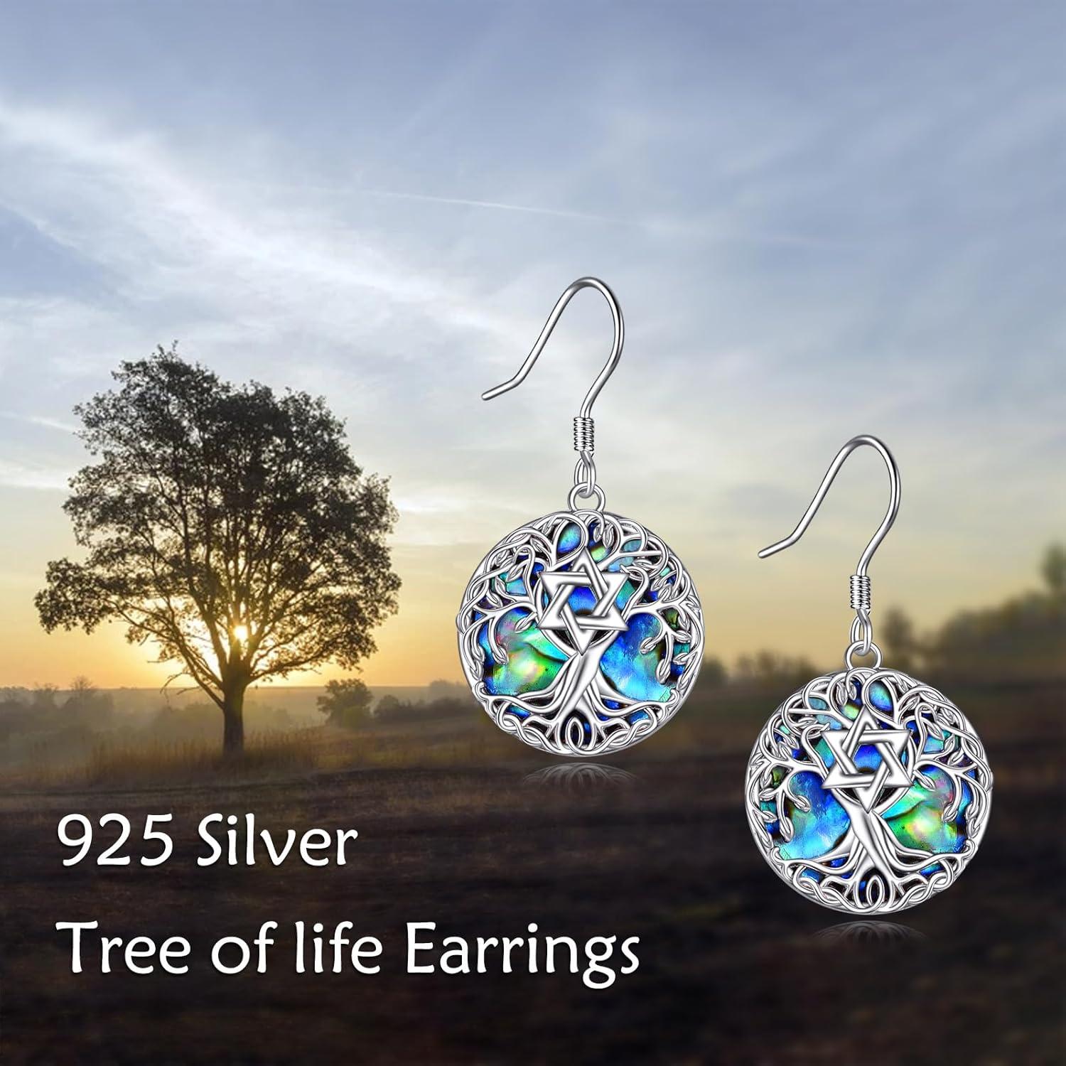 image:imageYFN Tree of Life Earrings Sterling Silver Tree Life Eardrop with Abalone Shell Dangle Drop Earrings Jewelry Gifts for WomenStar of David