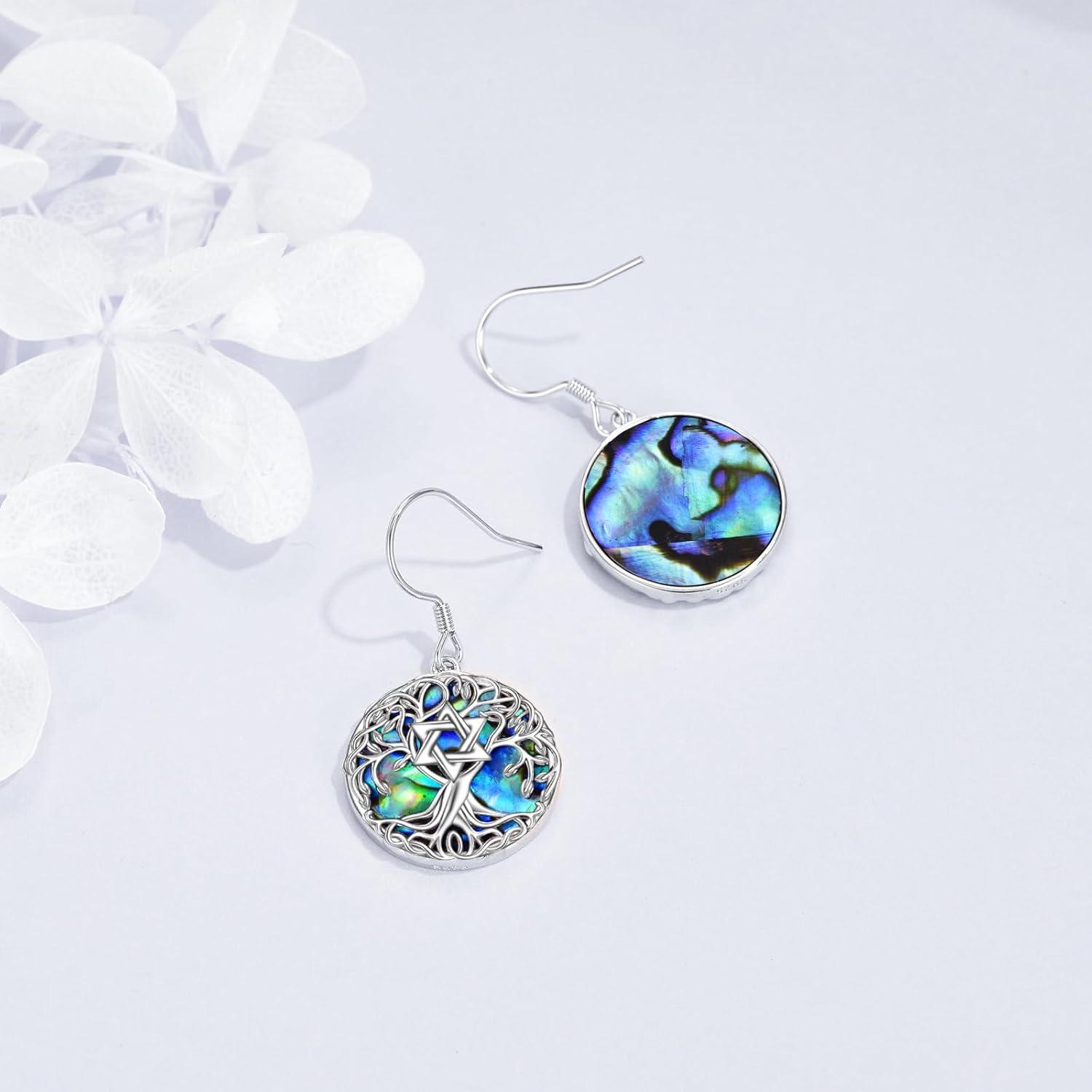 image:imageYFN Tree of Life Earrings Sterling Silver Tree Life Eardrop with Abalone Shell Dangle Drop Earrings Jewelry Gifts for WomenStar of David