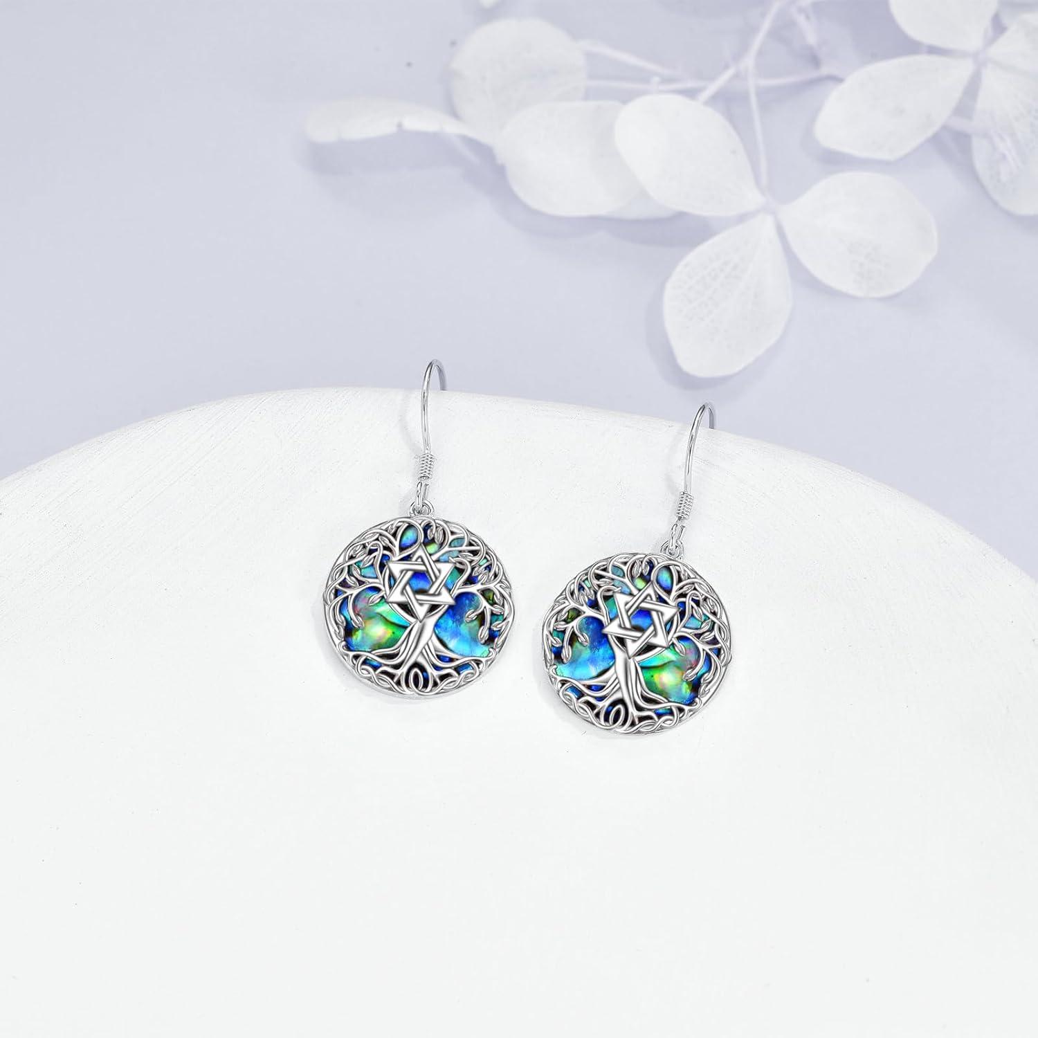 image:imageYFN Tree of Life Earrings Sterling Silver Tree Life Eardrop with Abalone Shell Dangle Drop Earrings Jewelry Gifts for WomenStar of David
