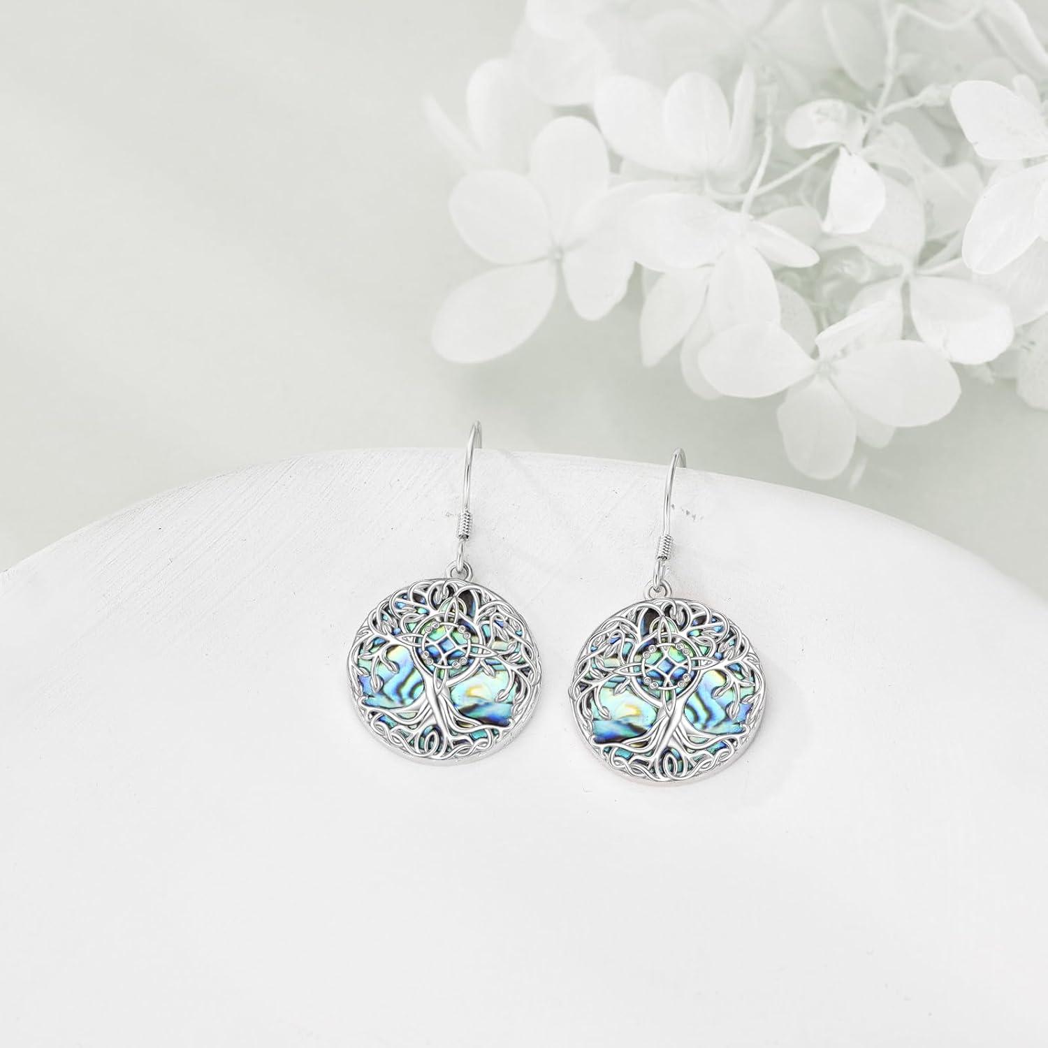 image:imageYFN Tree of Life Earrings Sterling Silver Tree Life Eardrop with Abalone Shell Dangle Drop Earrings Jewelry Gifts for WomenWitches Knot