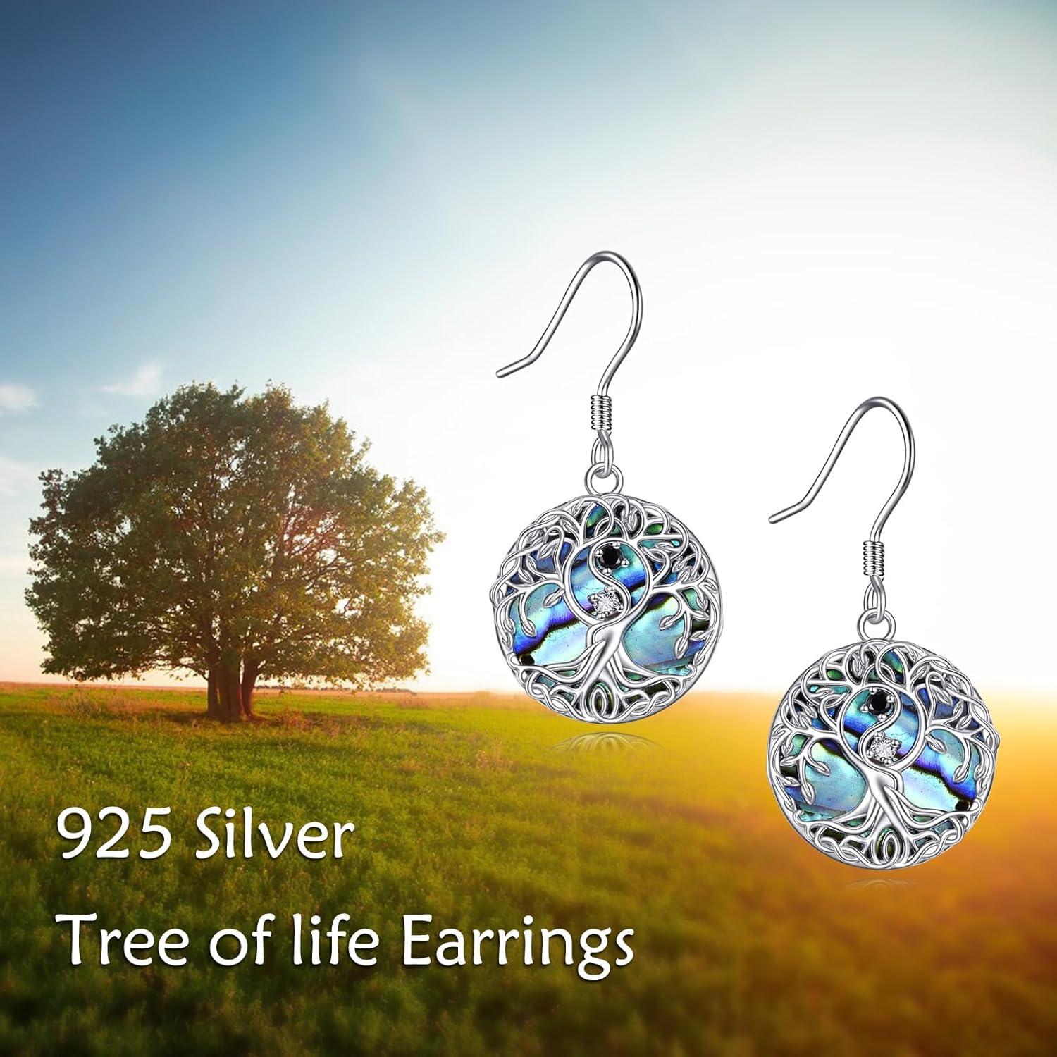 image:imageYFN Tree of Life Earrings Sterling Silver Tree Life Eardrop with Abalone Shell Dangle Drop Earrings Jewelry Gifts for WomenYin Yang