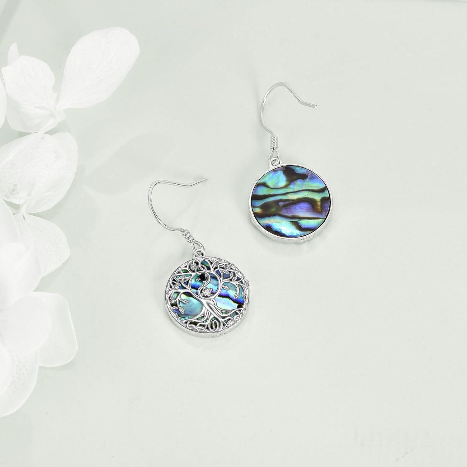 image:imageYFN Tree of Life Earrings Sterling Silver Tree Life Eardrop with Abalone Shell Dangle Drop Earrings Jewelry Gifts for WomenYin Yang