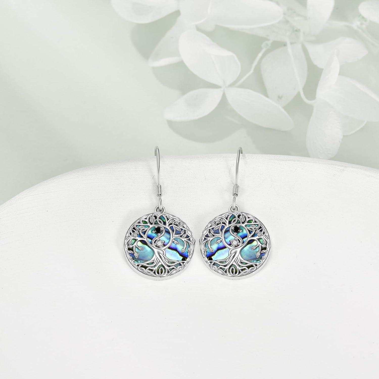 image:imageYFN Tree of Life Earrings Sterling Silver Tree Life Eardrop with Abalone Shell Dangle Drop Earrings Jewelry Gifts for WomenYin Yang