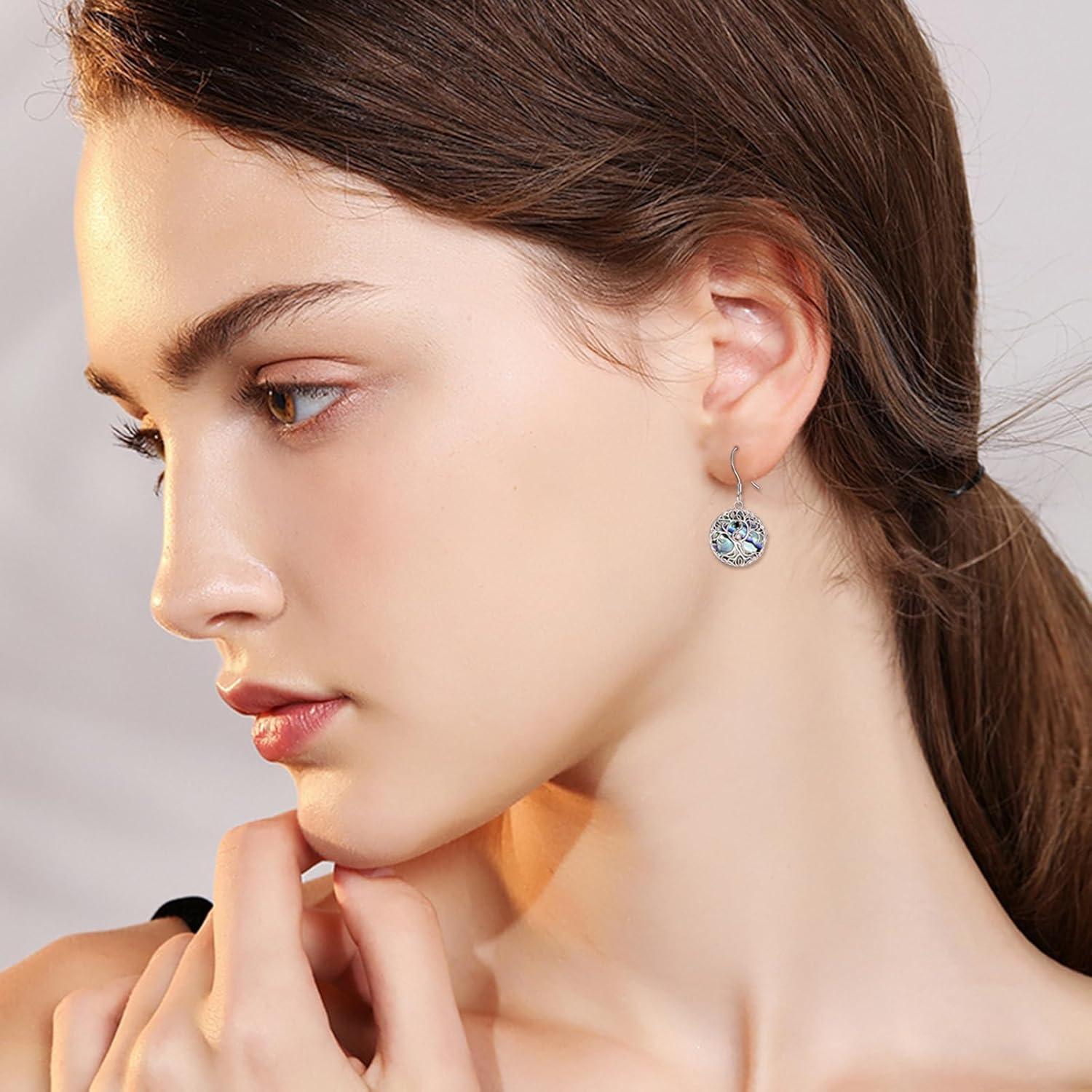 image:imageYFN Tree of Life Earrings Sterling Silver Tree Life Eardrop with Abalone Shell Dangle Drop Earrings Jewelry Gifts for WomenYin Yang