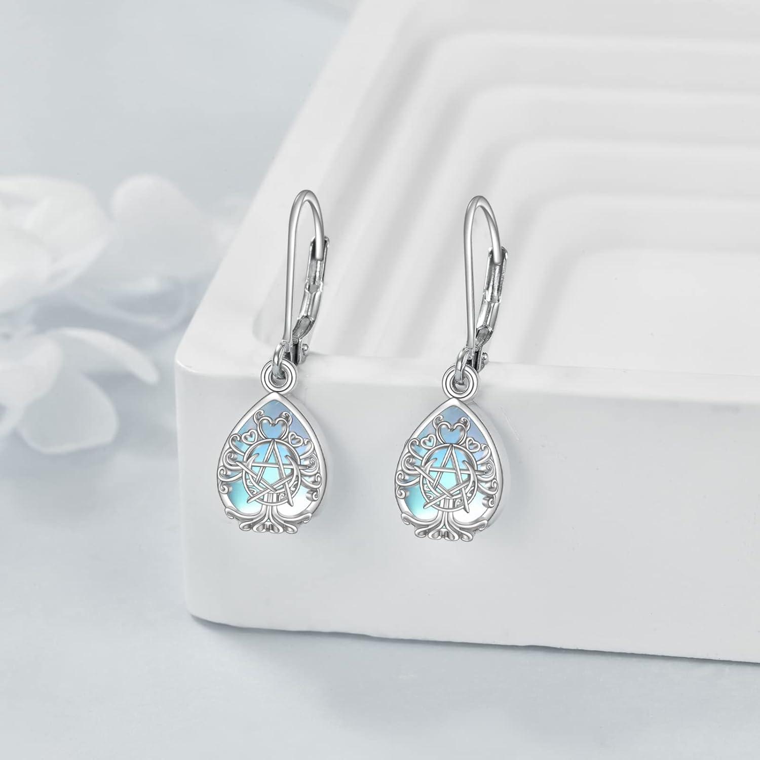 image:imageYFN Triple Moon Goddess Earrings Sterling Silver Pentagram Pentacle Earrings Pagan Wiccan Magic Amulet Tree of Life Jewelry for WomenMoonstoneTriple Moon Earrings