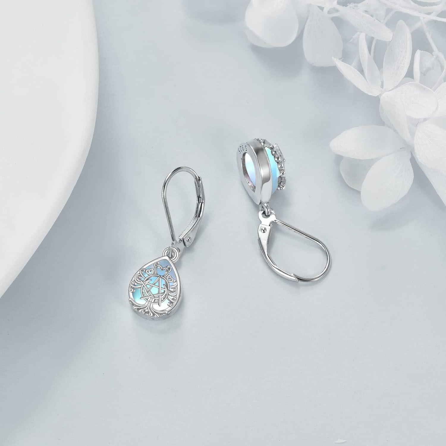 image:imageYFN Triple Moon Goddess Earrings Sterling Silver Pentagram Pentacle Earrings Pagan Wiccan Magic Amulet Tree of Life Jewelry for WomenMoonstoneTriple Moon Earrings
