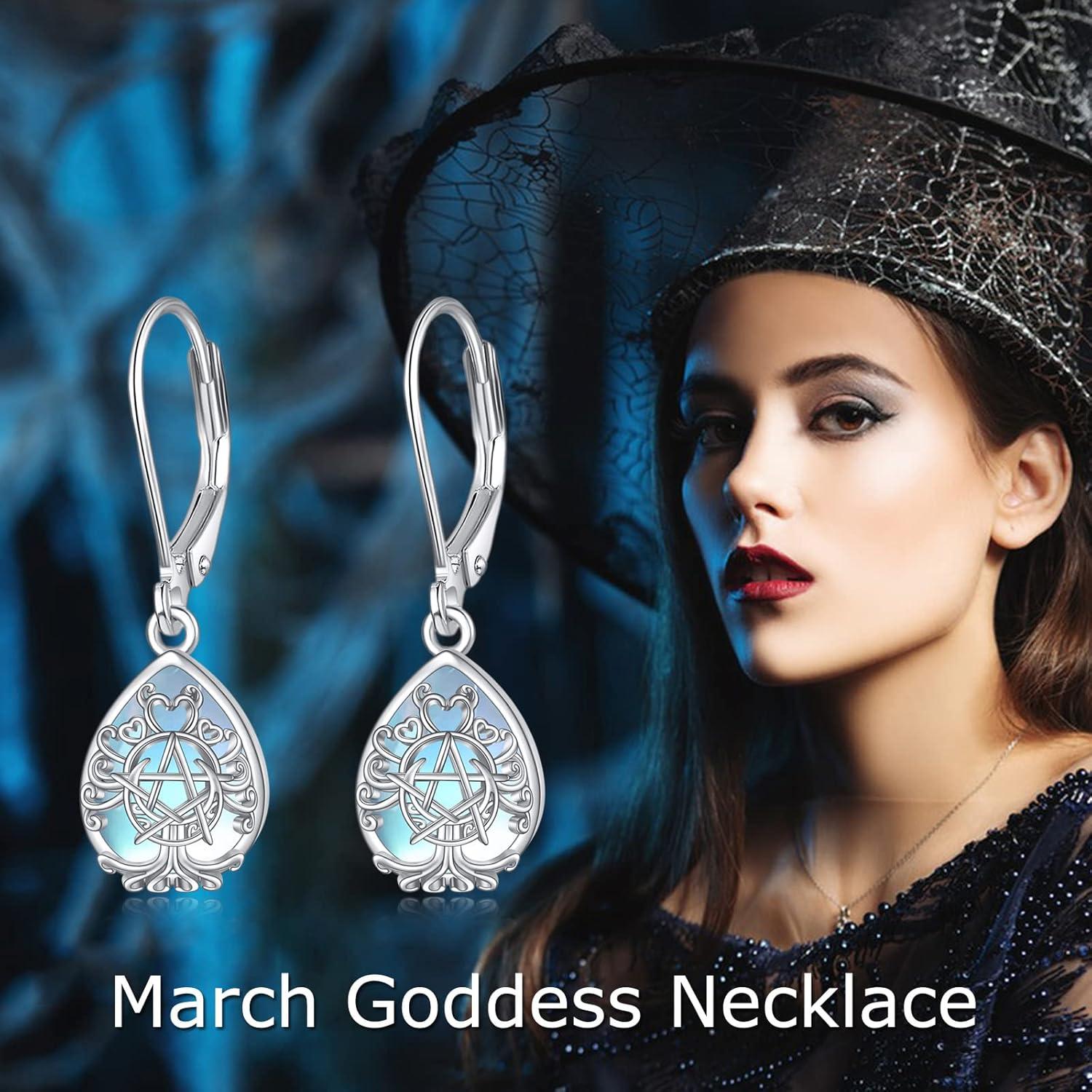 image:imageYFN Triple Moon Goddess Earrings Sterling Silver Pentagram Pentacle Earrings Pagan Wiccan Magic Amulet Tree of Life Jewelry for WomenMoonstoneTriple Moon Earrings