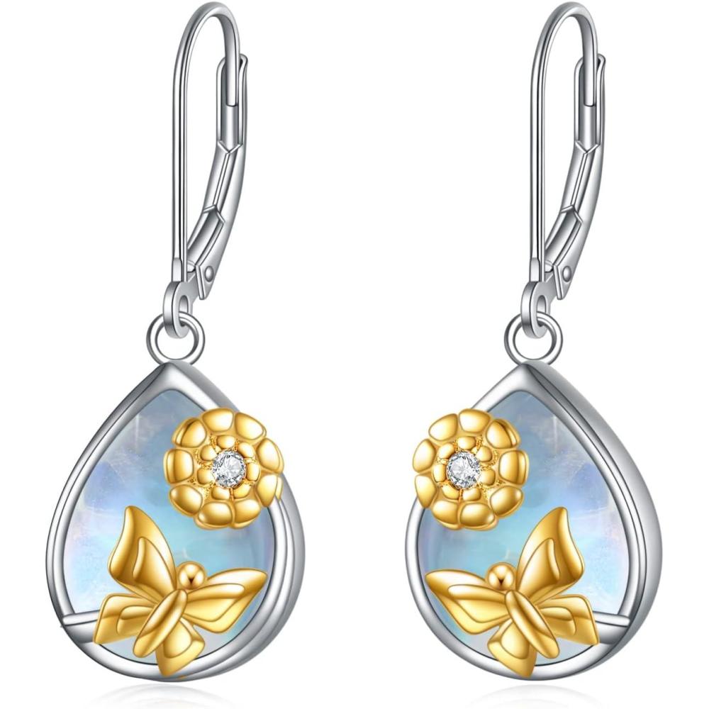 image:imageYFN 925 Sterling Silver Dangle Drop Earring Hypoallergenic Earring Jewelry Gift for Women GirlsButterflyMoonstone