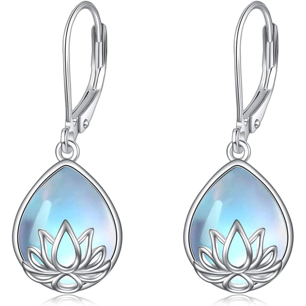 image:imageYFN 925 Sterling Silver Dangle Drop Earring Hypoallergenic Earring Jewelry Gift for Women GirlsLotusMoonstone