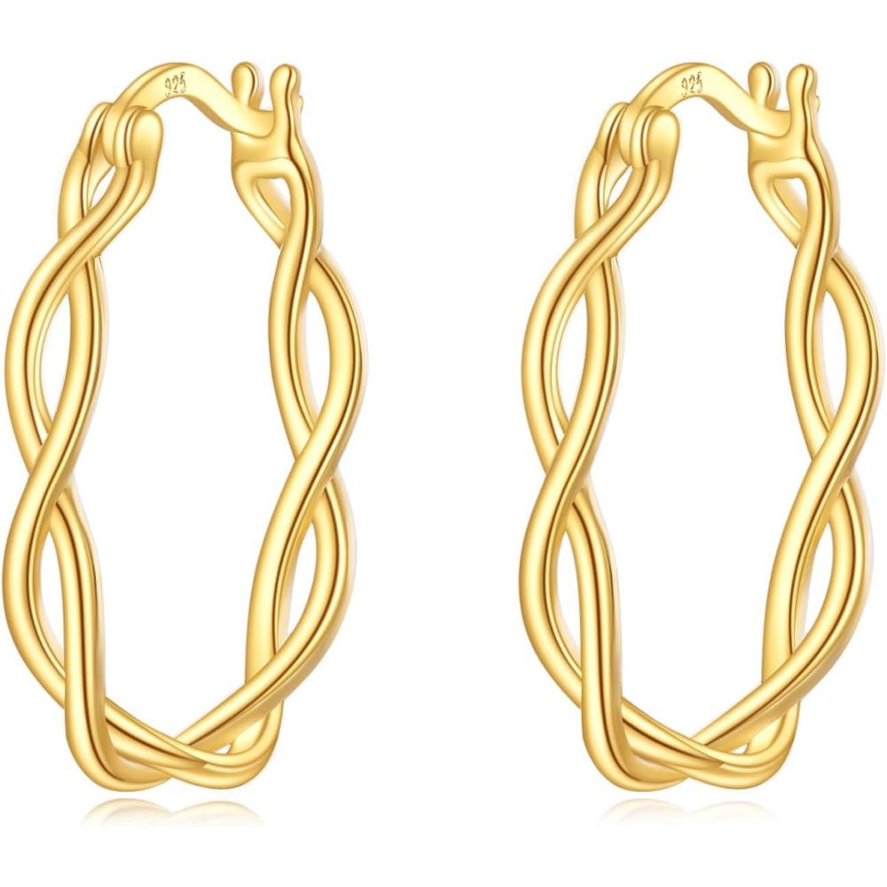 image:imageYFN 925 Sterling Silver Hoop Earrings for Women Lightweight Twisted Hoop Earrings with ClickTop ClosureHypoallergenic Hoops Earrings for WomenGold Hoop Earrings