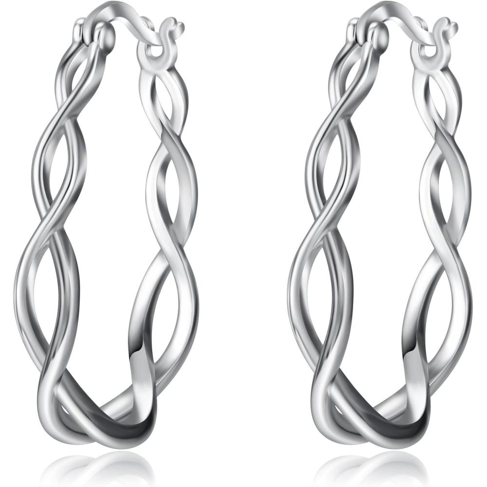 image:imageYFN 925 Sterling Silver Hoop Earrings for Women Lightweight Twisted Hoop Earrings with ClickTop ClosureHypoallergenic Hoops Earrings for Womenhoop earrings 1