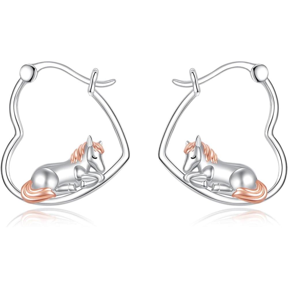image:imageYFN Animal Earrings Sterling Silver Animal Heart Hoop Dangle Earrings Cute Jewelry Gifts for WomenHorse