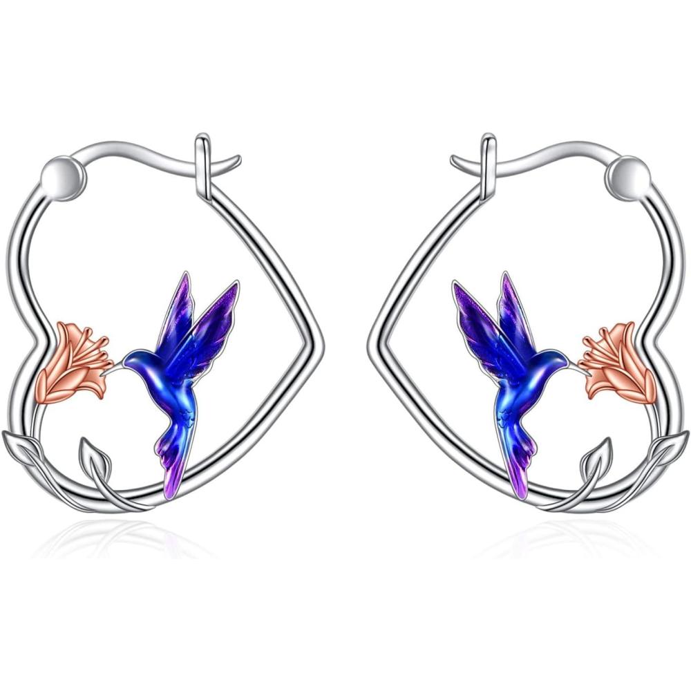 image:imageYFN Animal Earrings Sterling Silver Animal Heart Hoop Dangle Earrings Cute Jewelry Gifts for WomenHummingbird
