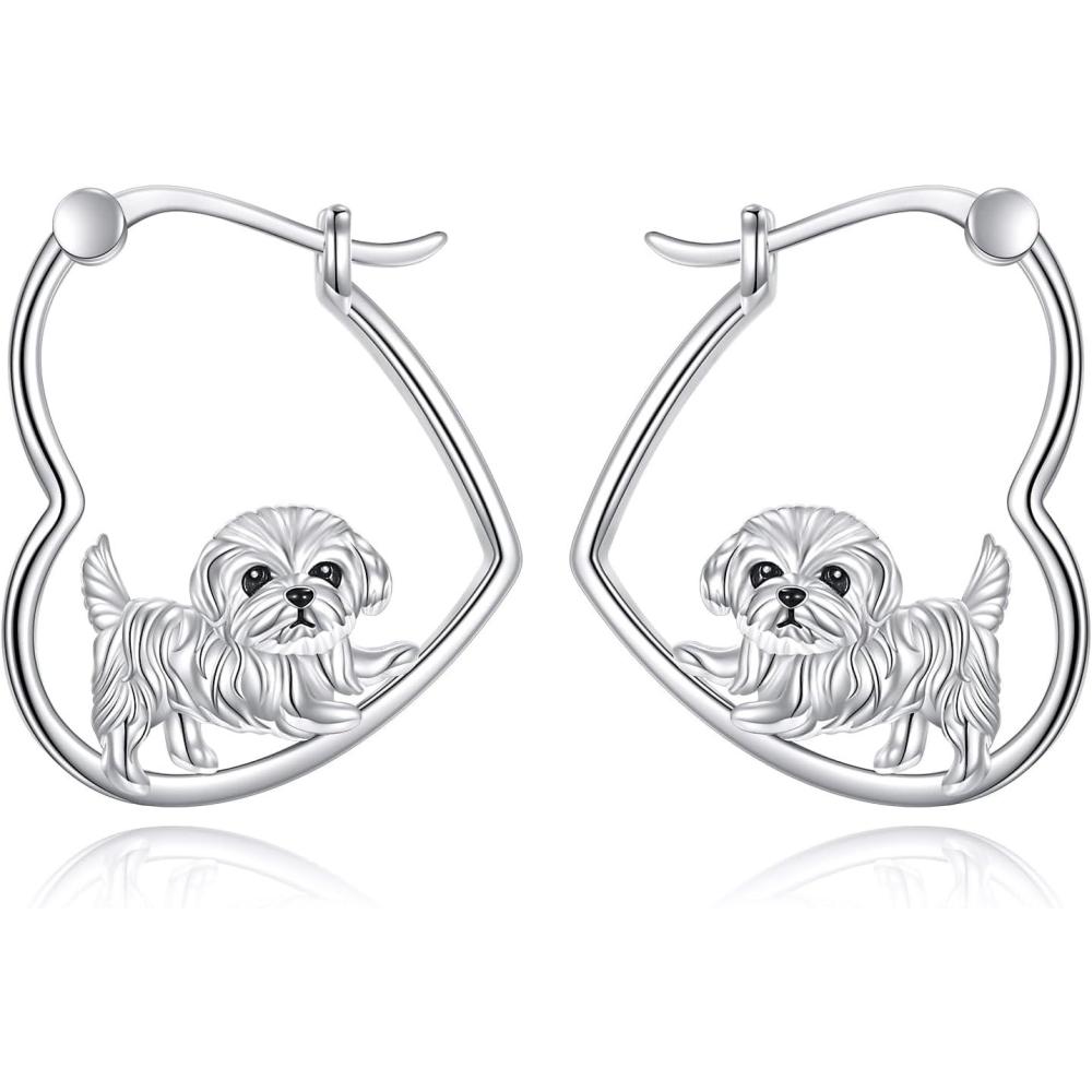 image:imageYFN Animal Earrings Sterling Silver Animal Heart Hoop Dangle Earrings Cute Jewelry Gifts for WomenMaltese