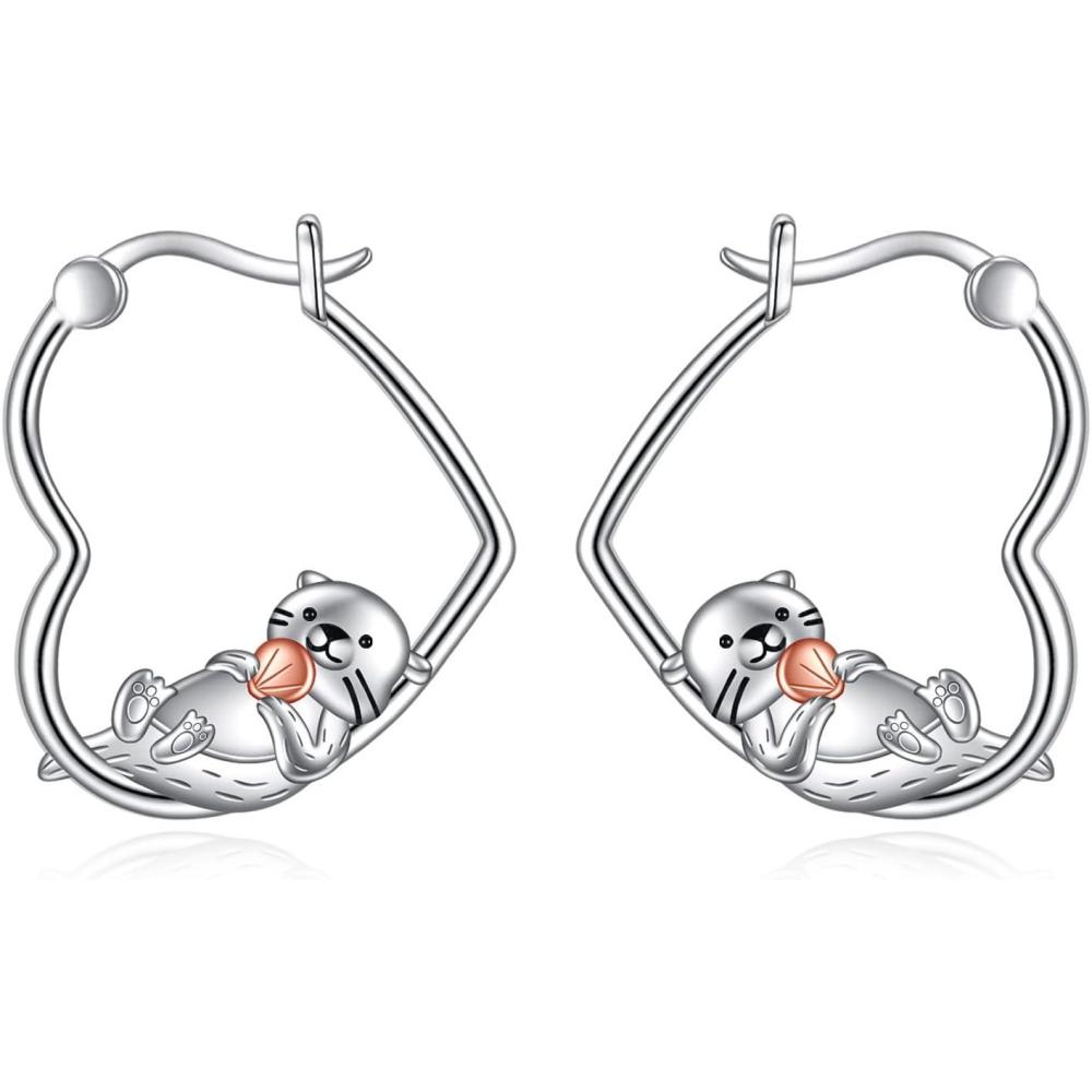 image:imageYFN Animal Earrings Sterling Silver Animal Heart Hoop Dangle Earrings Cute Jewelry Gifts for WomenOtter