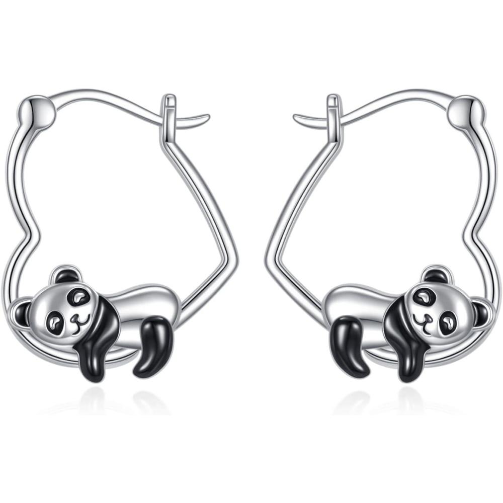 image:imageYFN Animal Earrings Sterling Silver Animal Heart Hoop Dangle Earrings Cute Jewelry Gifts for WomenPanda B