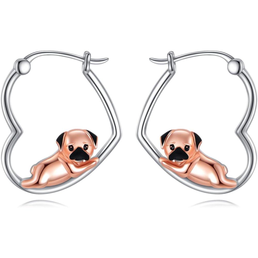 image:imageYFN Animal Earrings Sterling Silver Animal Heart Hoop Dangle Earrings Cute Jewelry Gifts for WomenPug
