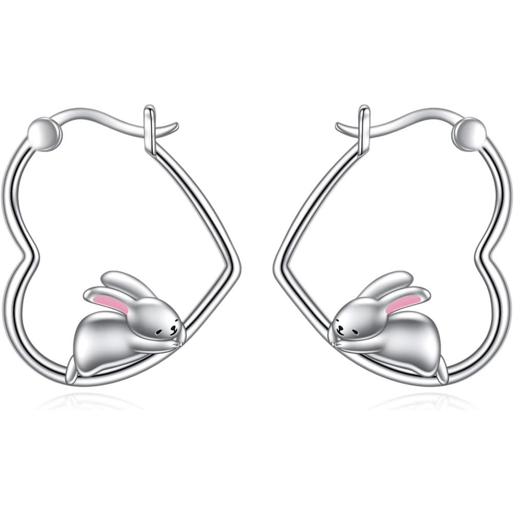 image:imageYFN Animal Earrings Sterling Silver Animal Heart Hoop Dangle Earrings Cute Jewelry Gifts for WomenRabbit