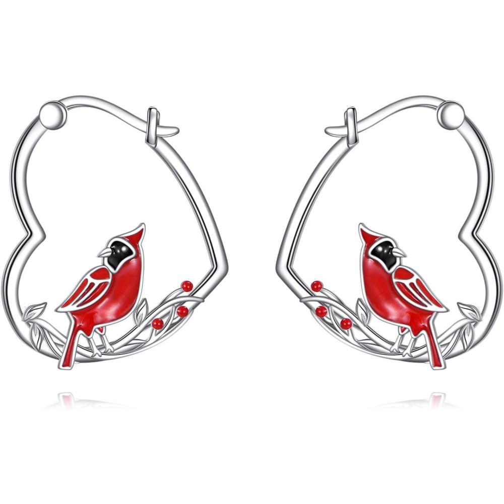image:imageYFN Animal Earrings Sterling Silver Animal Heart Hoop Dangle Earrings Cute Jewelry Gifts for WomenRed Cardinal