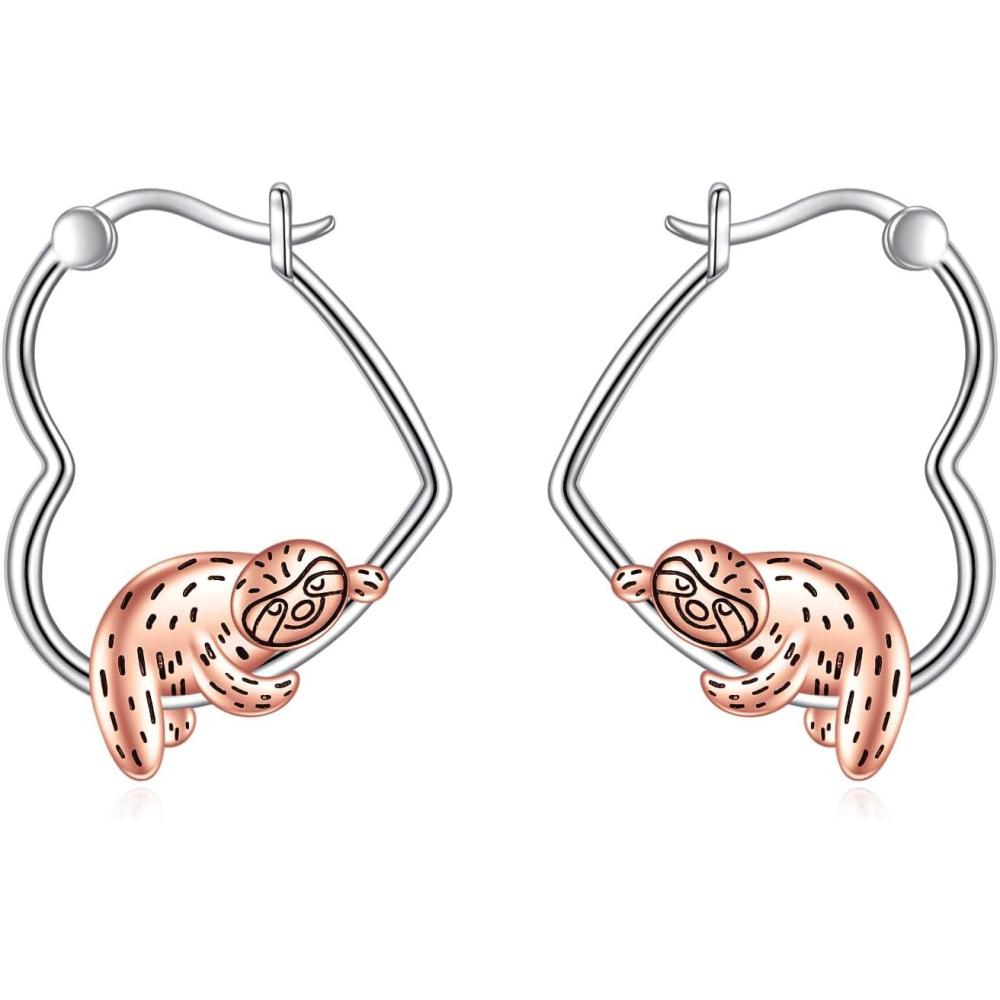 image:imageYFN Animal Earrings Sterling Silver Animal Heart Hoop Dangle Earrings Cute Jewelry Gifts for WomenSloth