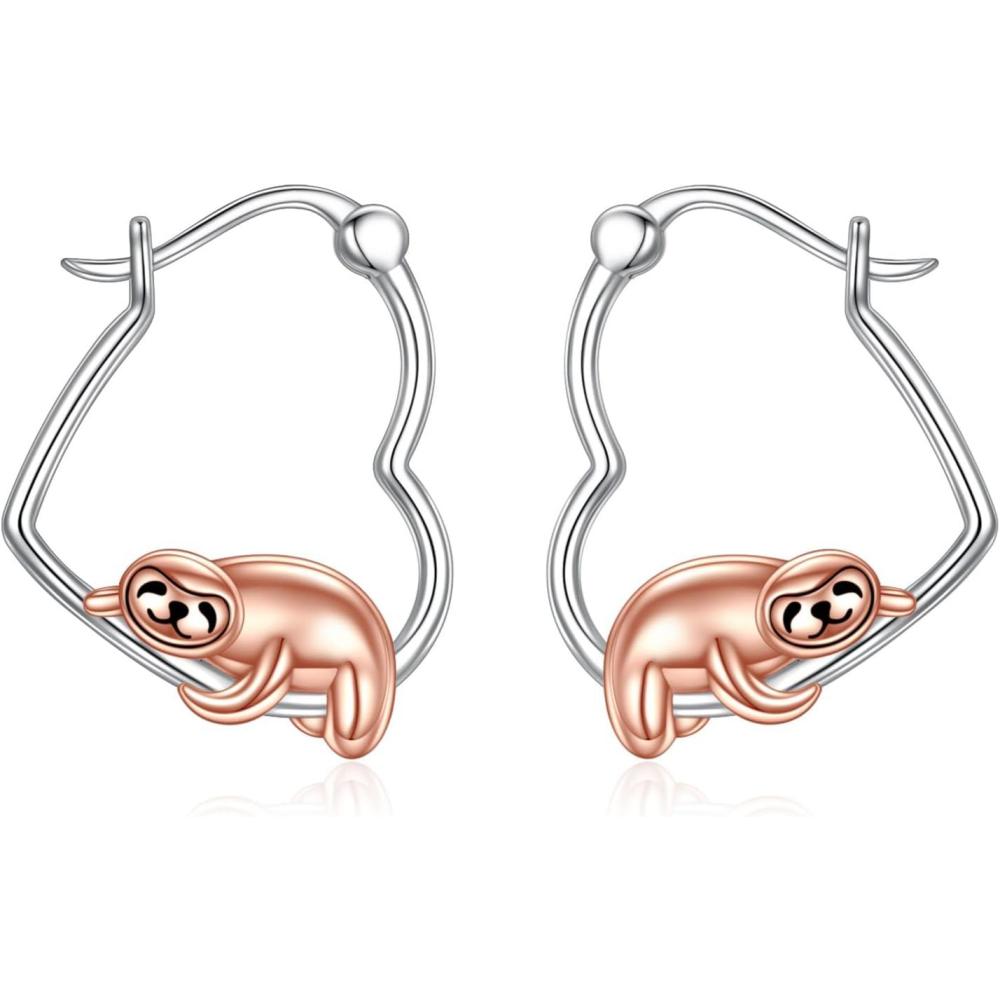 image:imageYFN Animal Earrings Sterling Silver Animal Heart Hoop Dangle Earrings Cute Jewelry Gifts for WomenSloth B