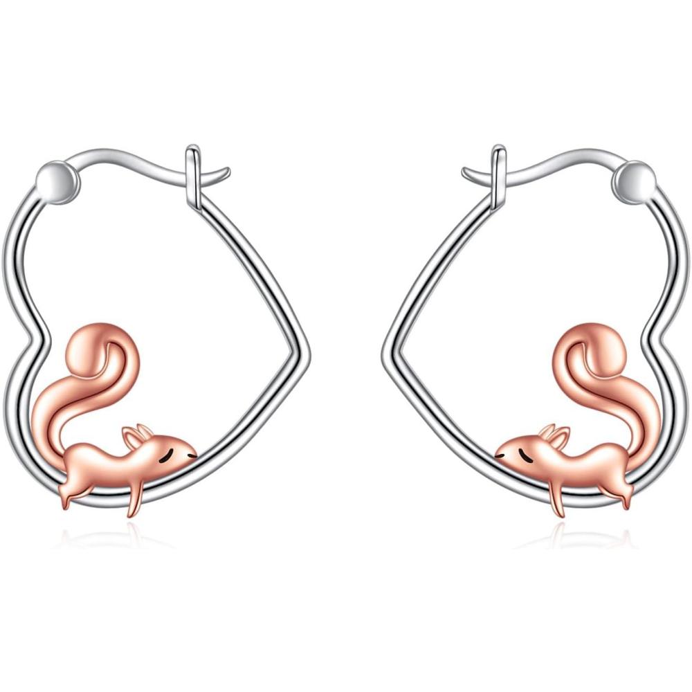 image:imageYFN Animal Earrings Sterling Silver Animal Heart Hoop Dangle Earrings Cute Jewelry Gifts for WomenSquirrel