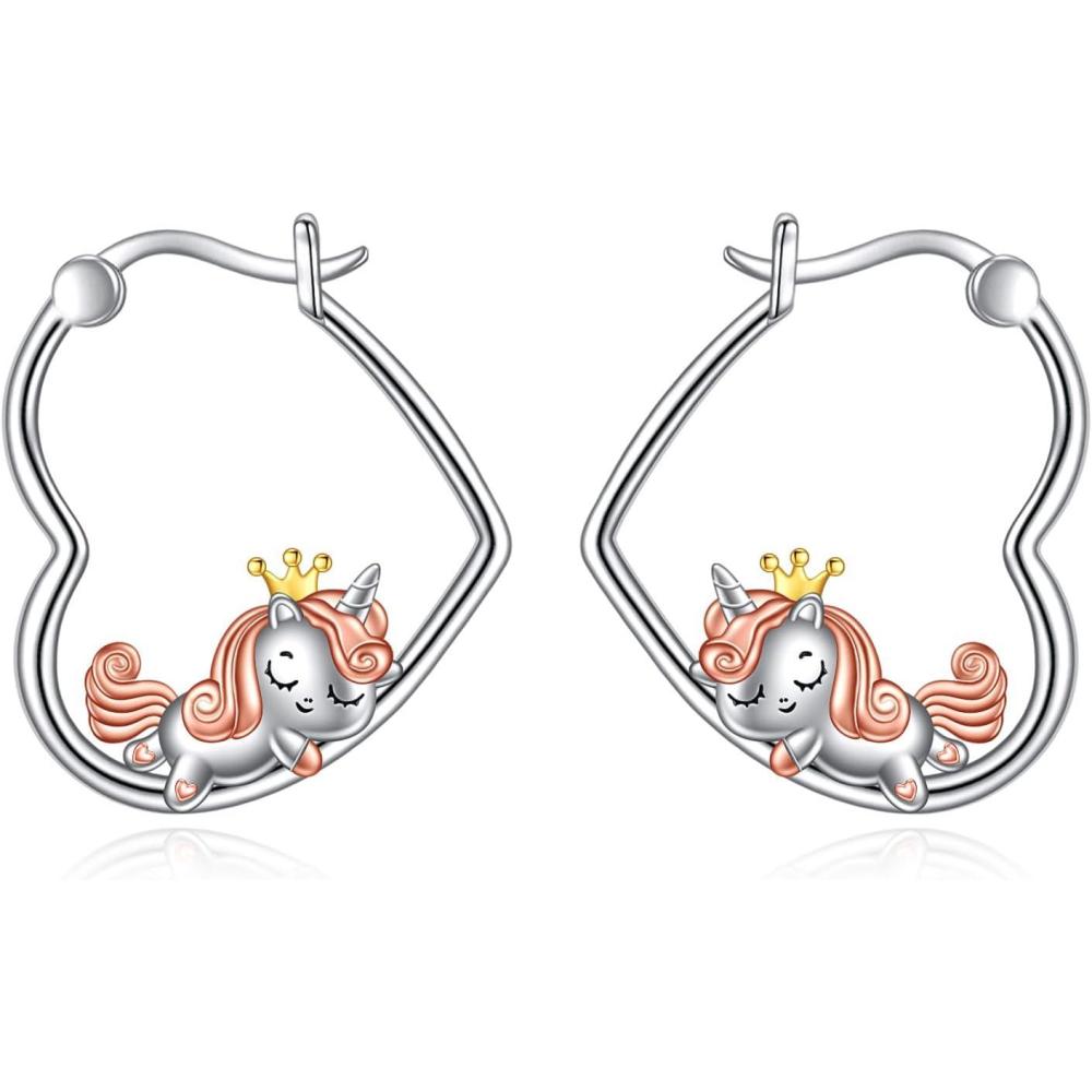 image:imageYFN Animal Earrings Sterling Silver Animal Heart Hoop Dangle Earrings Cute Jewelry Gifts for WomenUnicorn