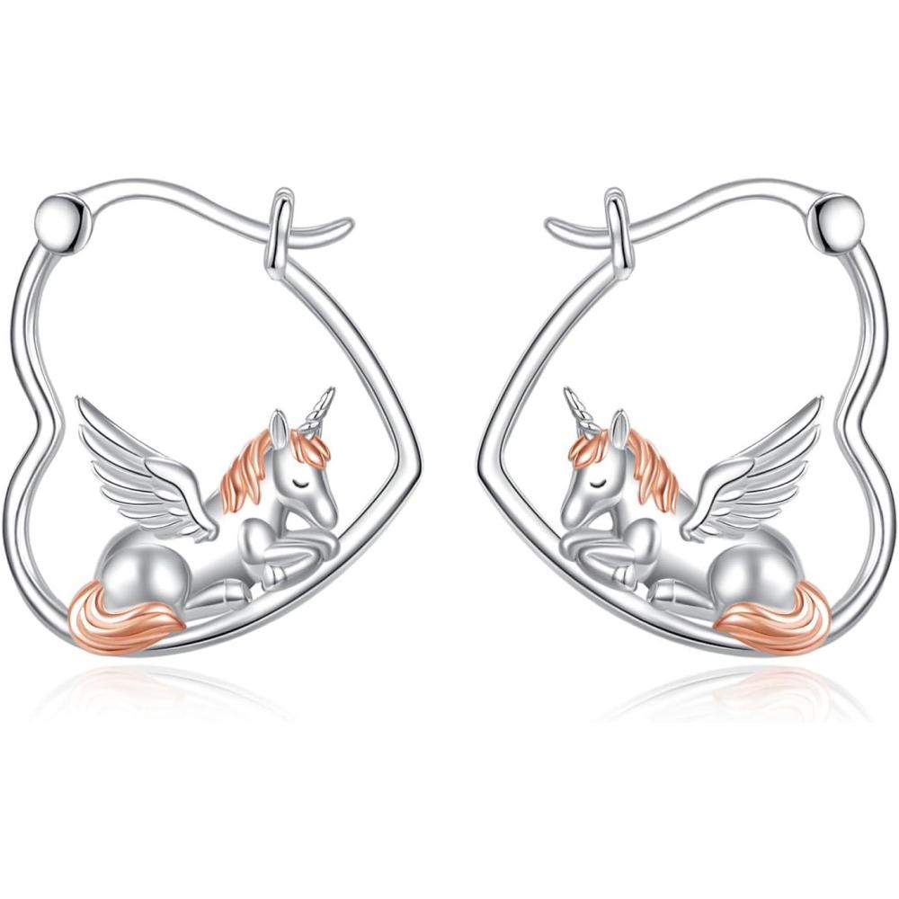 image:imageYFN Animal Earrings Sterling Silver Animal Heart Hoop Dangle Earrings Cute Jewelry Gifts for WomenUnicorn B